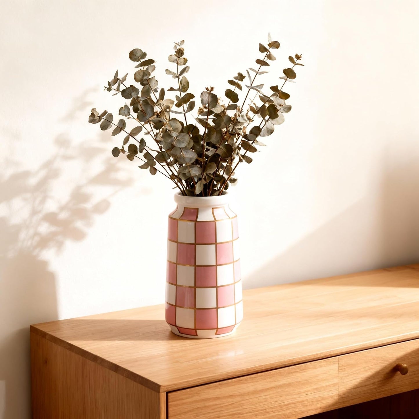Black and White Ceramic Vase / Pink