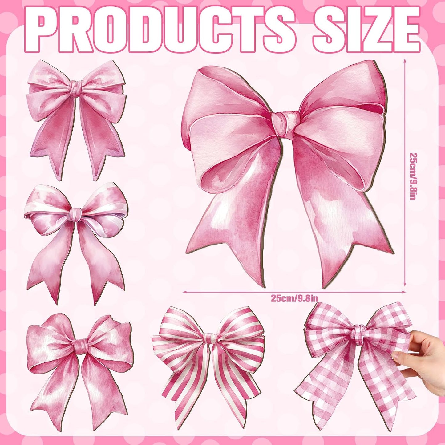 Bow Wall Decor Wooden Bow Wall Art Bowknot Hanging Plaque Signs / Elegant / Pink / Set of 6