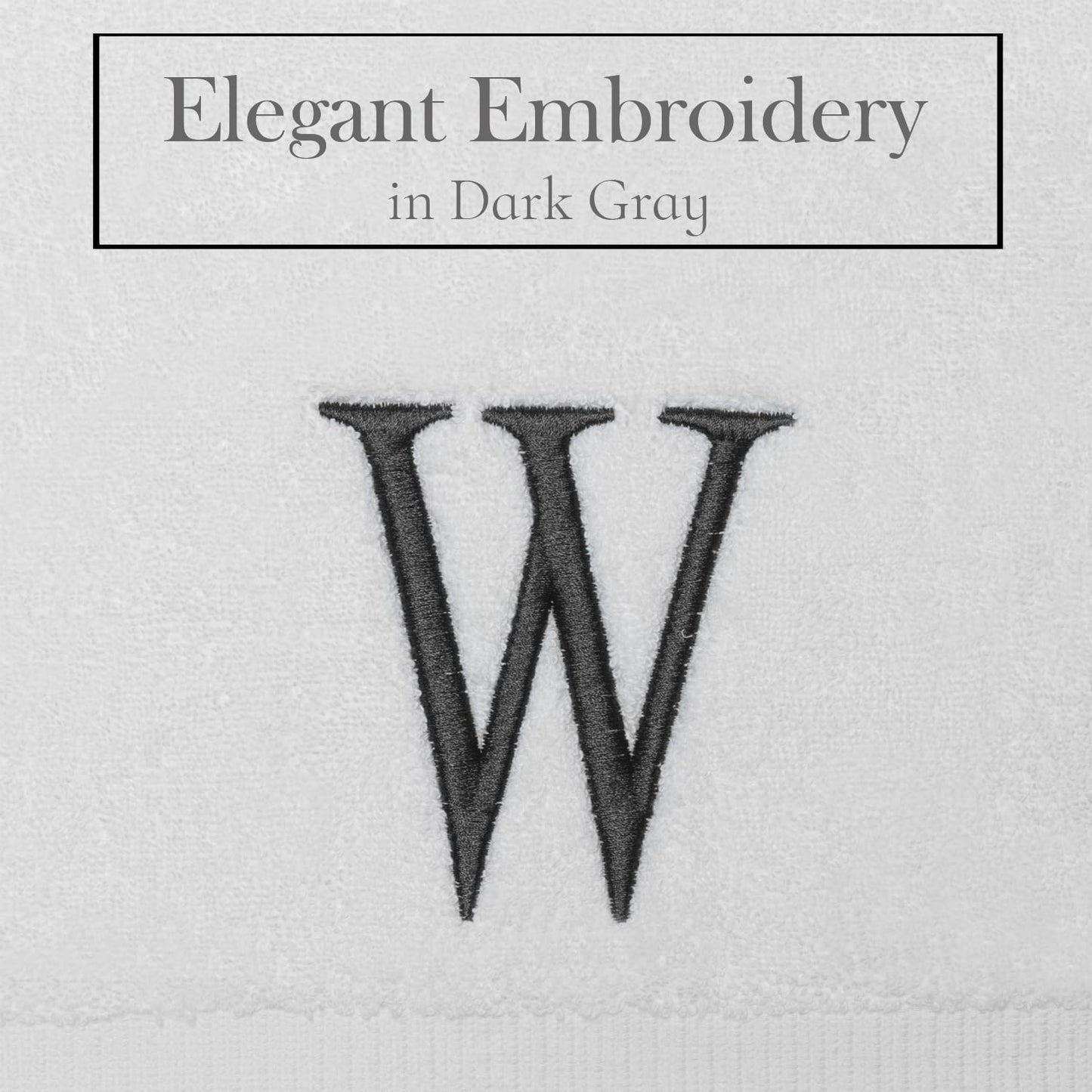 White with Dark Gray Monogrammed Hand Towels for Bathroom Set of 2 Letter W | Luxury Hotel Quality Initial Towels For