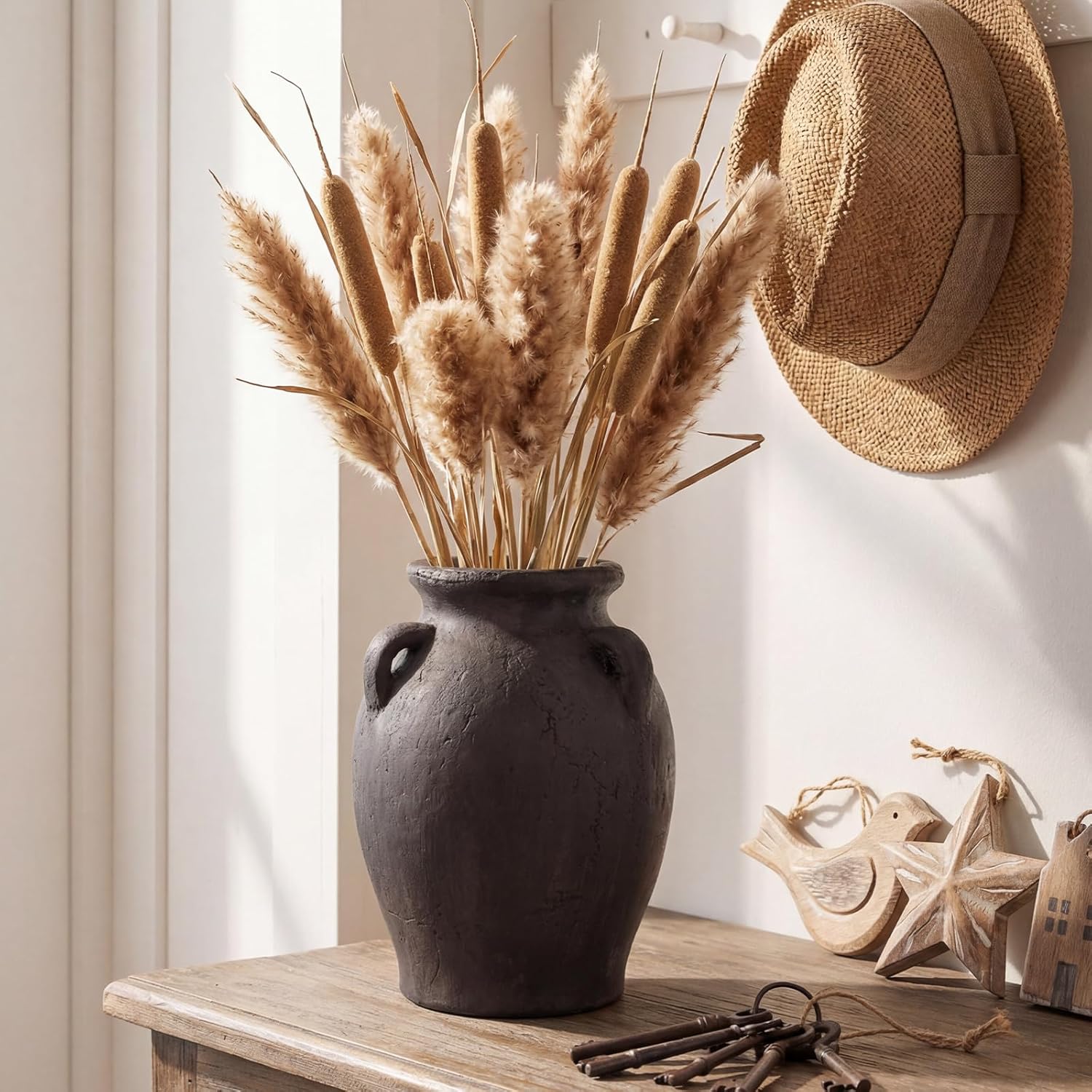 Rustic Ceramic Distressed Vase / 9.5 Inch-3 Ears / 9.5 Inch