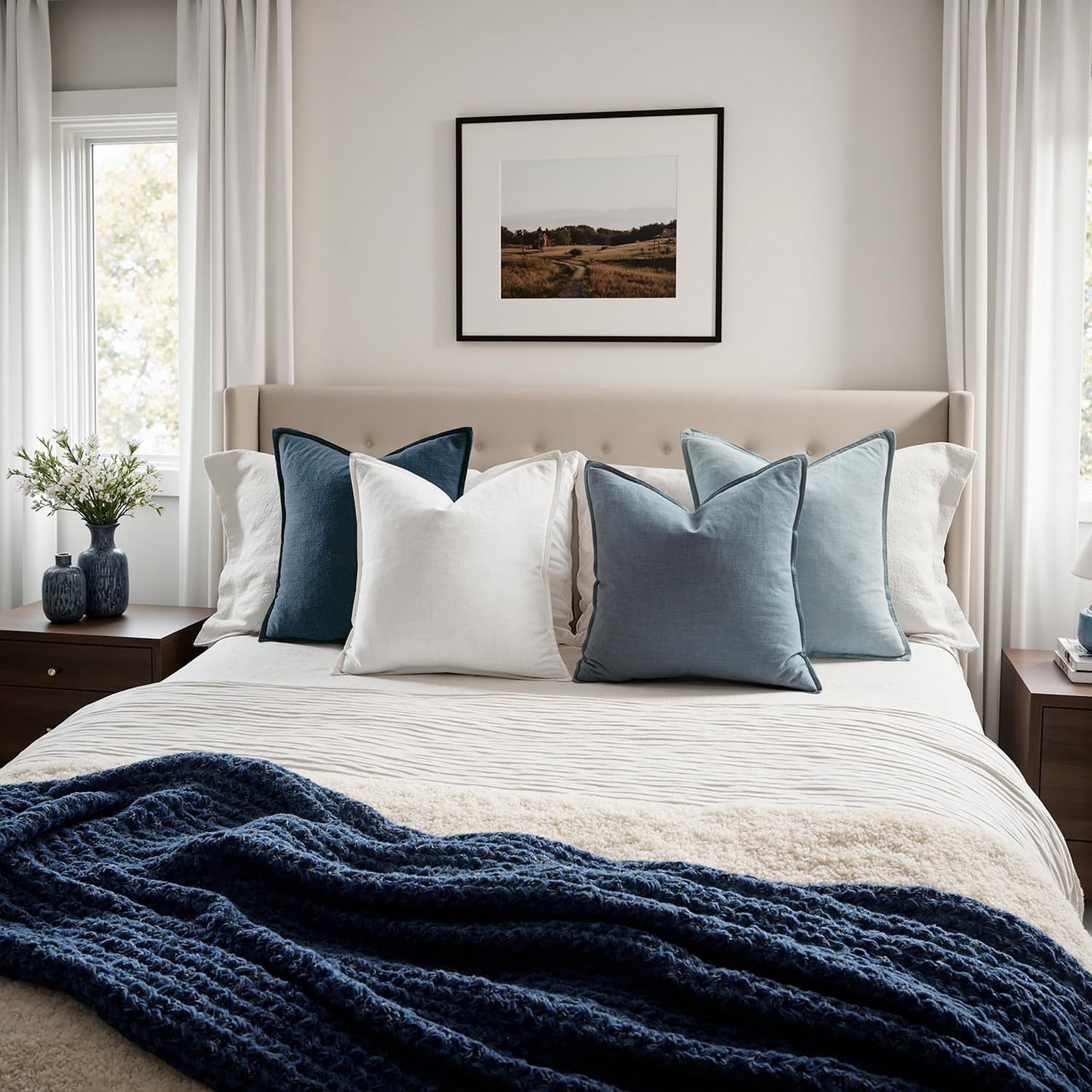 Pillow Covers Decorative Natural Solid Throw Pillow Covers Soft Accent / 18 x 18 / Blue / Set of 4