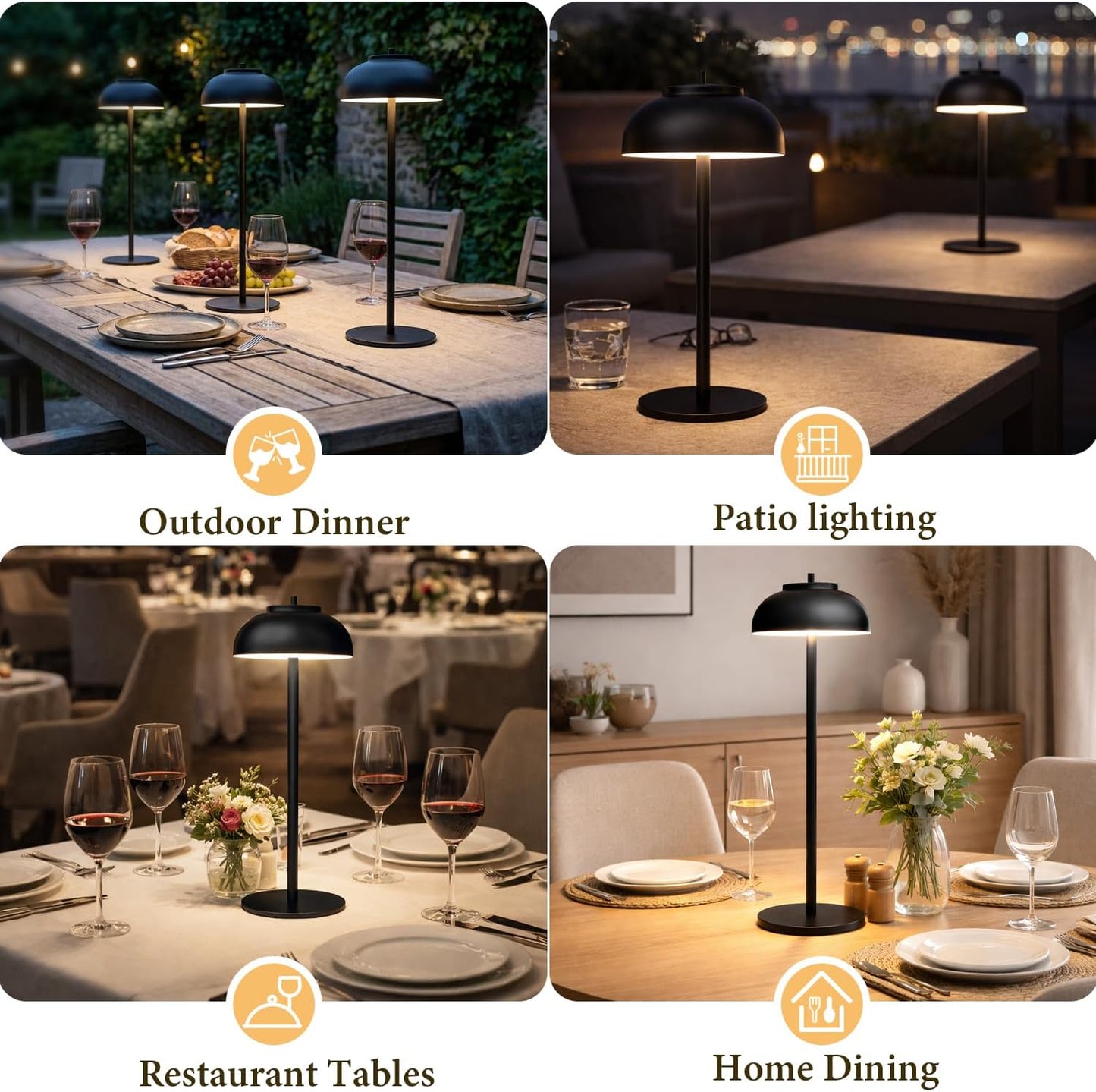 Cordless Table Lamps, Rechargeable LED Touch Lamp, Black, 2 Pack | Waterproof, 5000mAh battery, 3 color temperatures