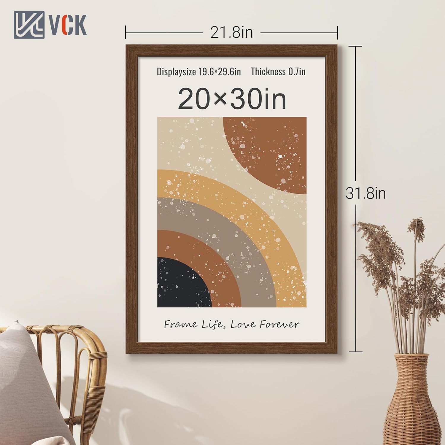 VCK 20x30 Poster Frame 3 Pack - Brown Wood 30x20 Picture Frames For Wall | 20x30 picture frame, plexiglass, 1.1 inch