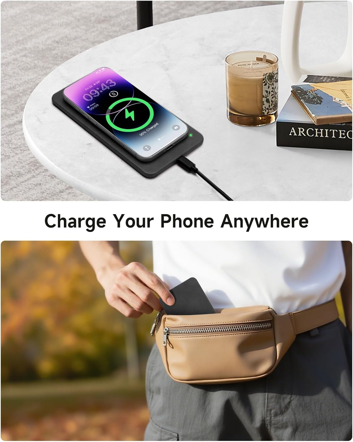 Valet Tray, Built in Wireless Charging Pad, Nightstand Organizer | Two-Toned Premium Leather Desk Bedside Caddy