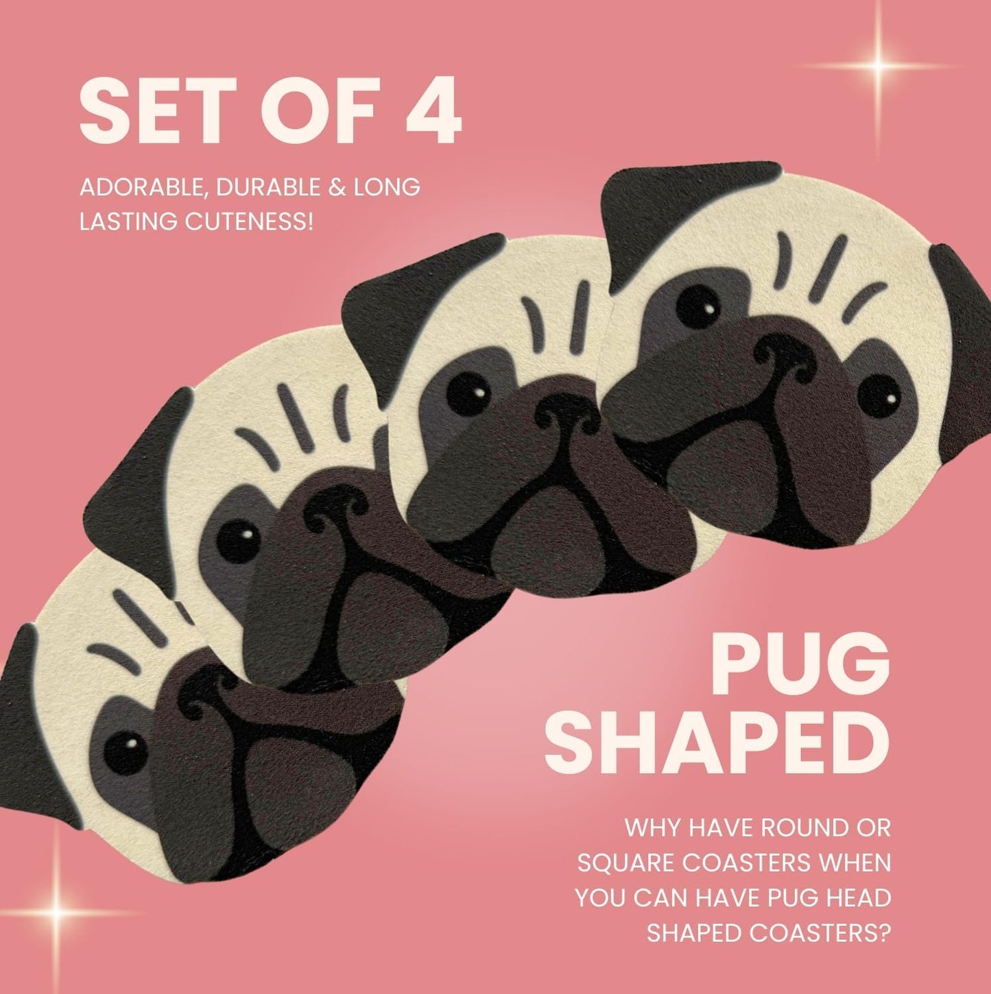 Dog Shaped Drink Coaster Pack Made from Durable Rubber / Set of 4