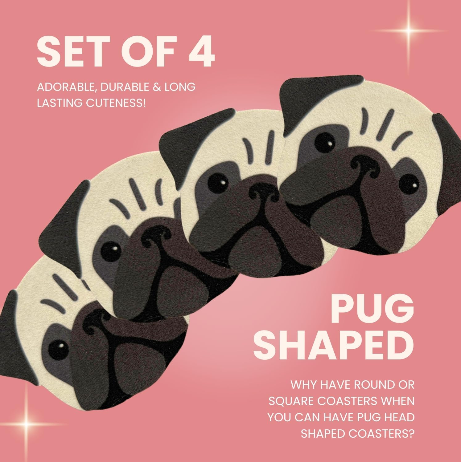 Dog Shaped Drink Coaster Pack Made from Durable Rubber / Set of 4