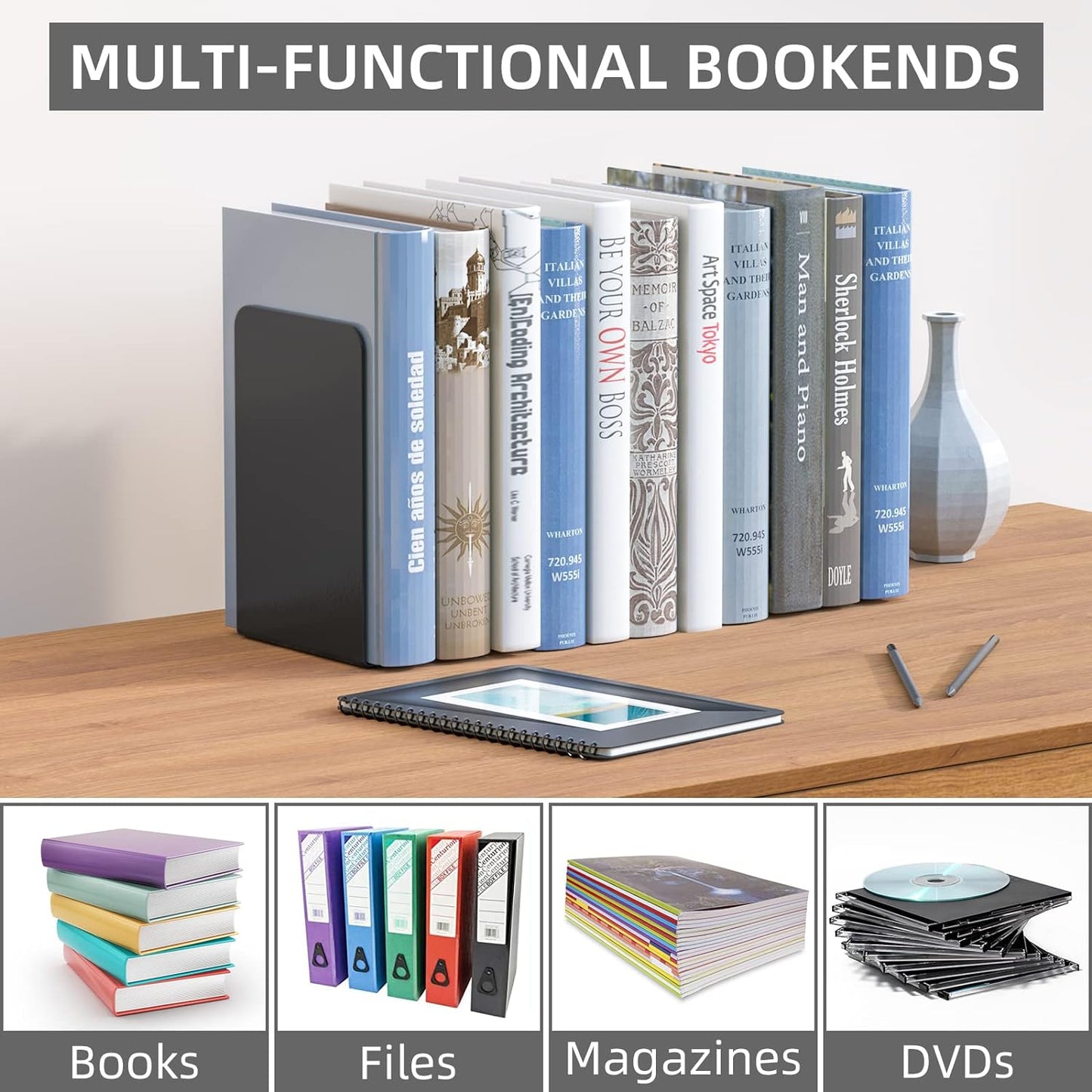 Black Metal Book Ends / Black Bookends / Set of 8