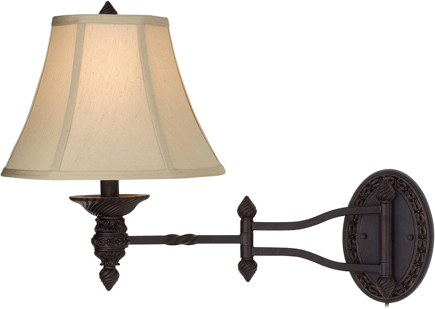 Godia Bronze Oval Plug-In Swing Arm Country Wall Lamp Light Fixture | French Indoor Dimmable Beige Softback Bell Shade