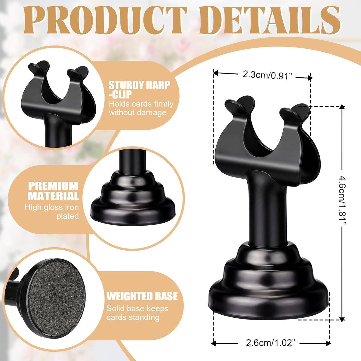 24 Pcs Black Table Number Holders Metal 1.8 in Place Card Holder | Harp Clip Place Cards Stands for Wedding Restaurant