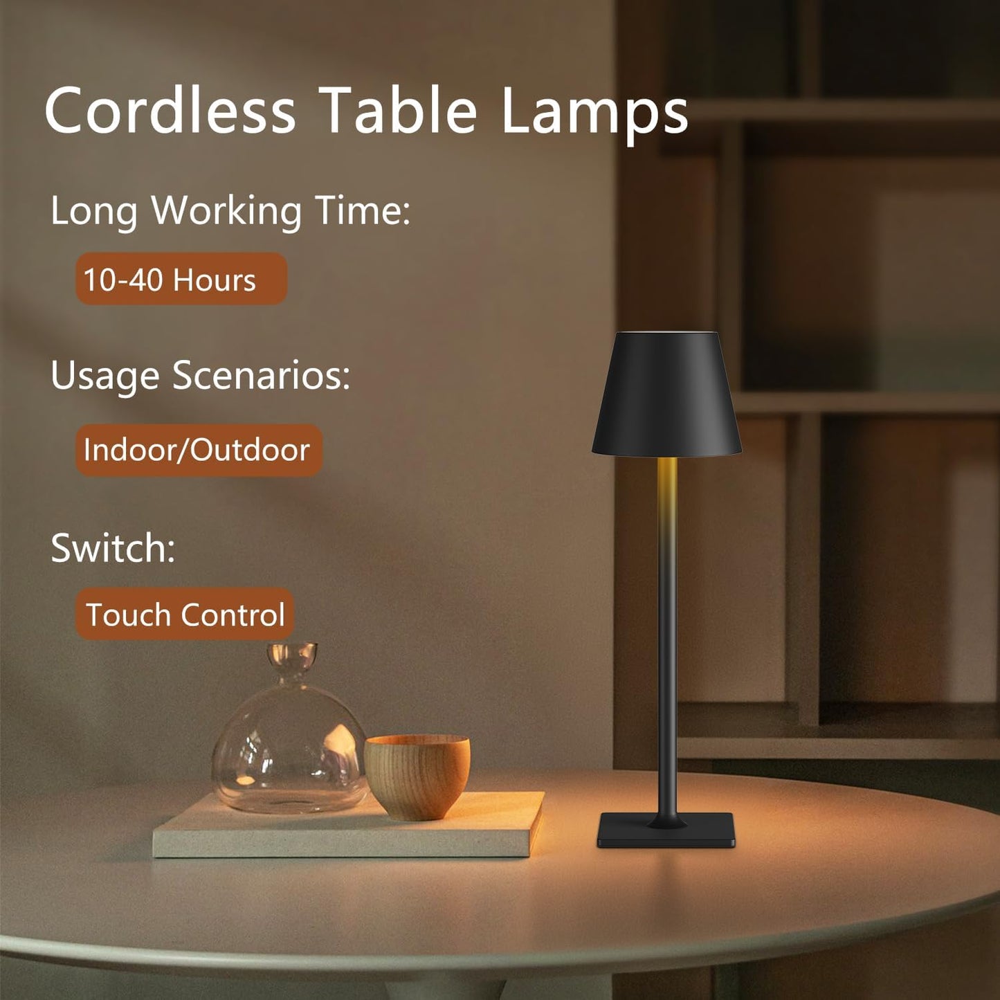Fizrice Cordless Table Lamp Rechargeable Black 4 Pack Battery Operated