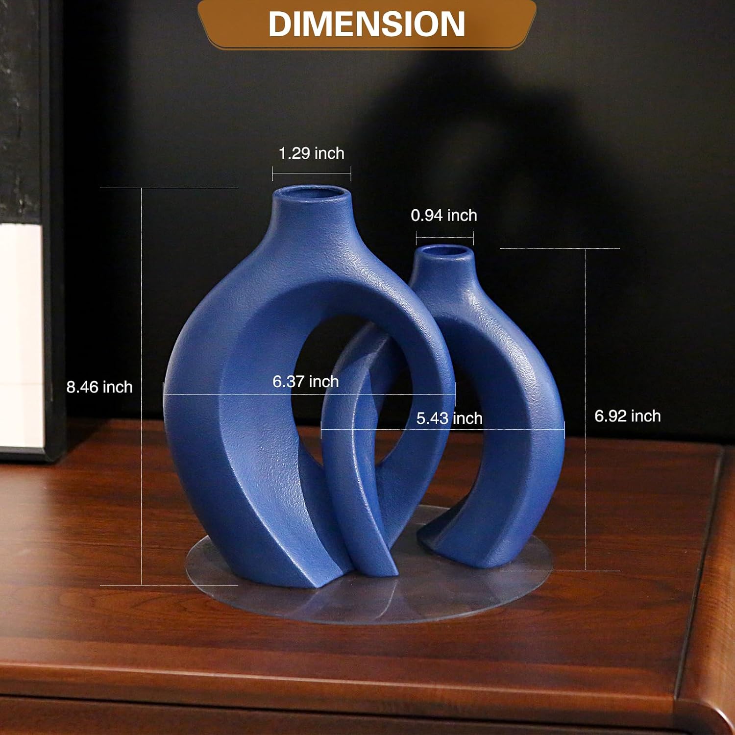 Ceramic Vase for Modern Home Decor / Blue / Set of 2