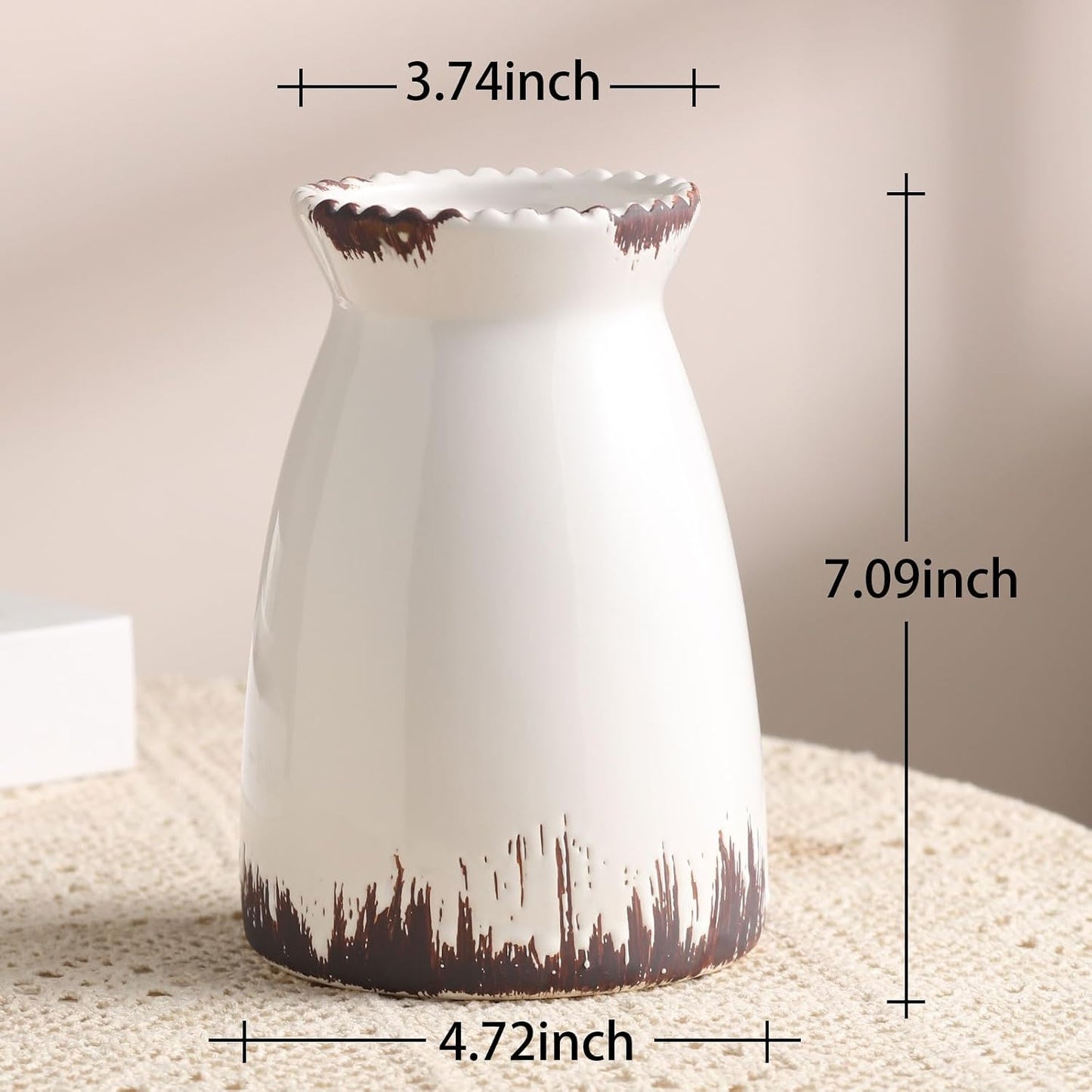 Modern Vases / White Flower Vase- Ceramic Vase for Decor / White Antique-7inch