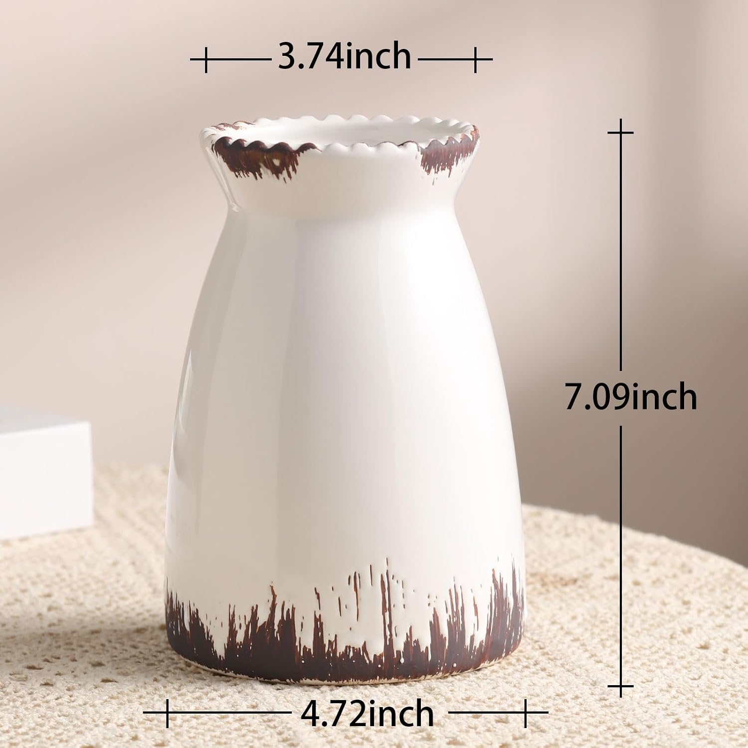 Modern Vases / White Flower Vase- Ceramic Vase for Decor / White Antique-7inch