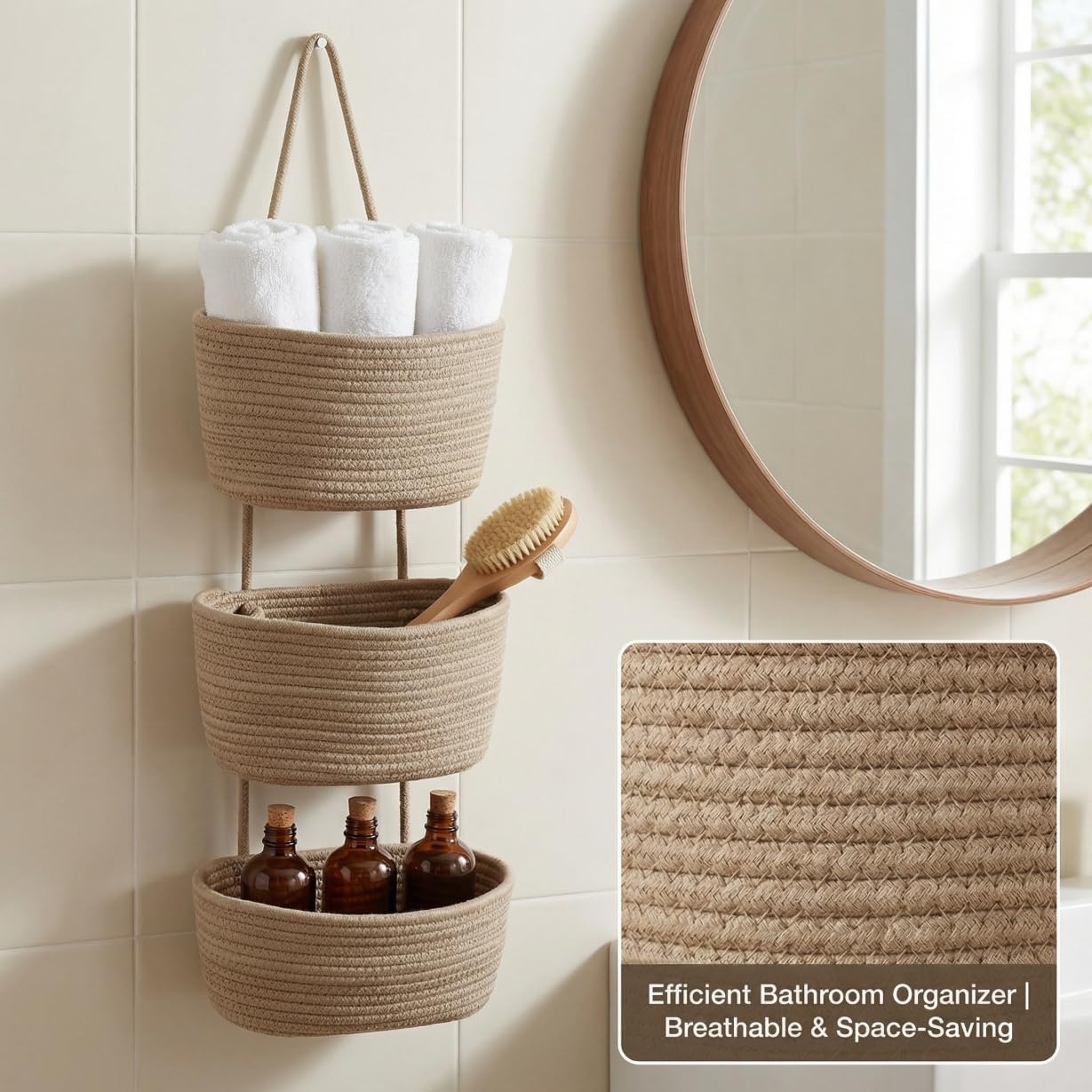 Hooks / Hanging Wall Basket / Jute