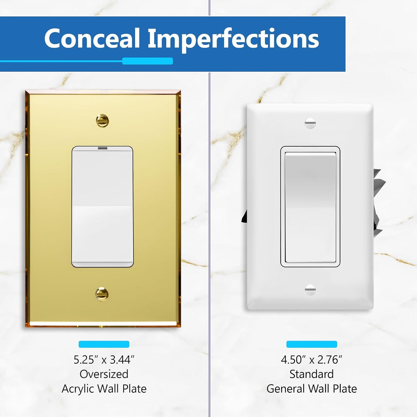 LIDER Reflective Decorator Wall Plate, Oversized 1-Gang, Acrylic, 5-Pack | Mirrored Light Switch Plate, Mirror Glass