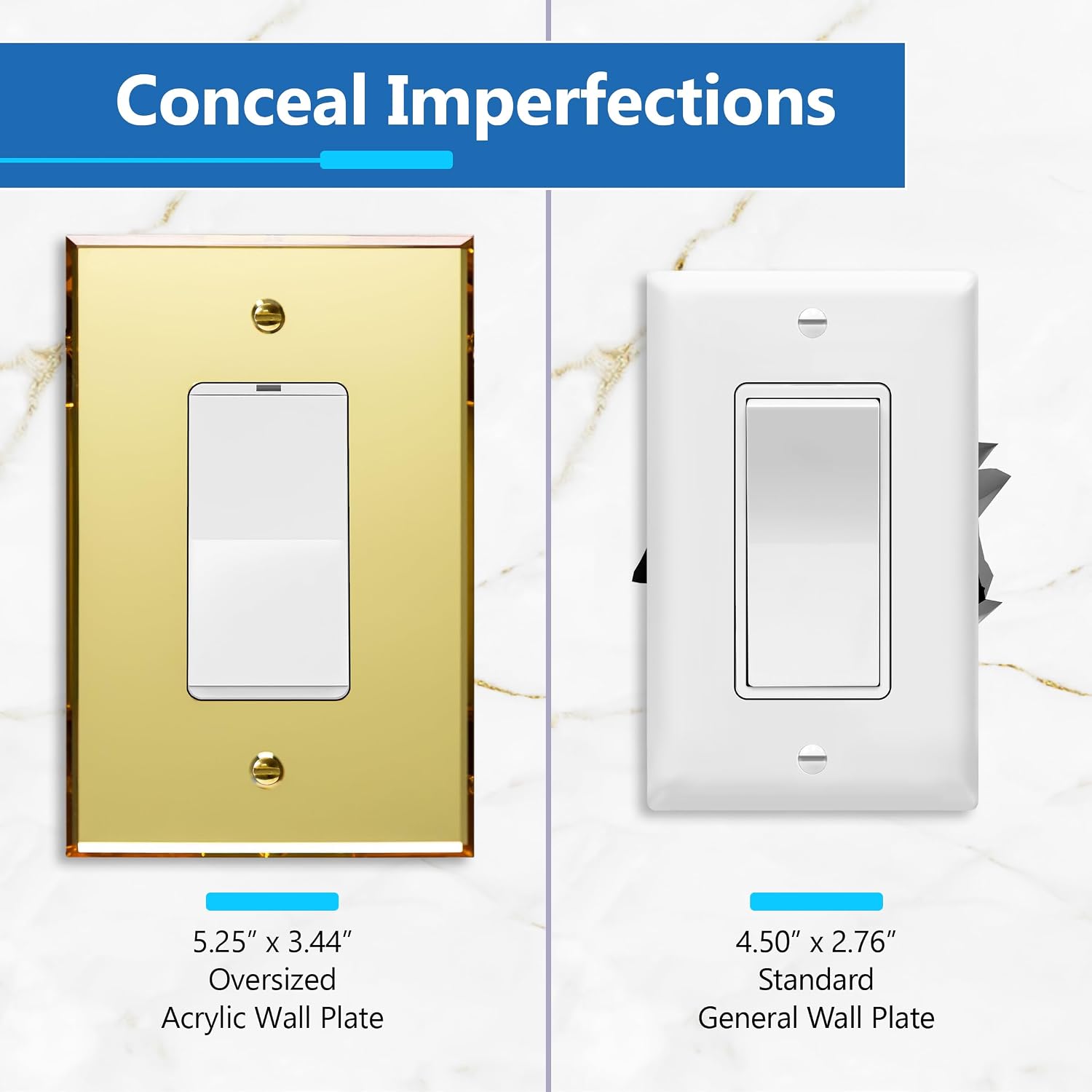 LIDER Reflective Decorator Wall Plate, Oversized 1-Gang, Acrylic, 5-Pack | Mirrored Light Switch Plate, Mirror Glass