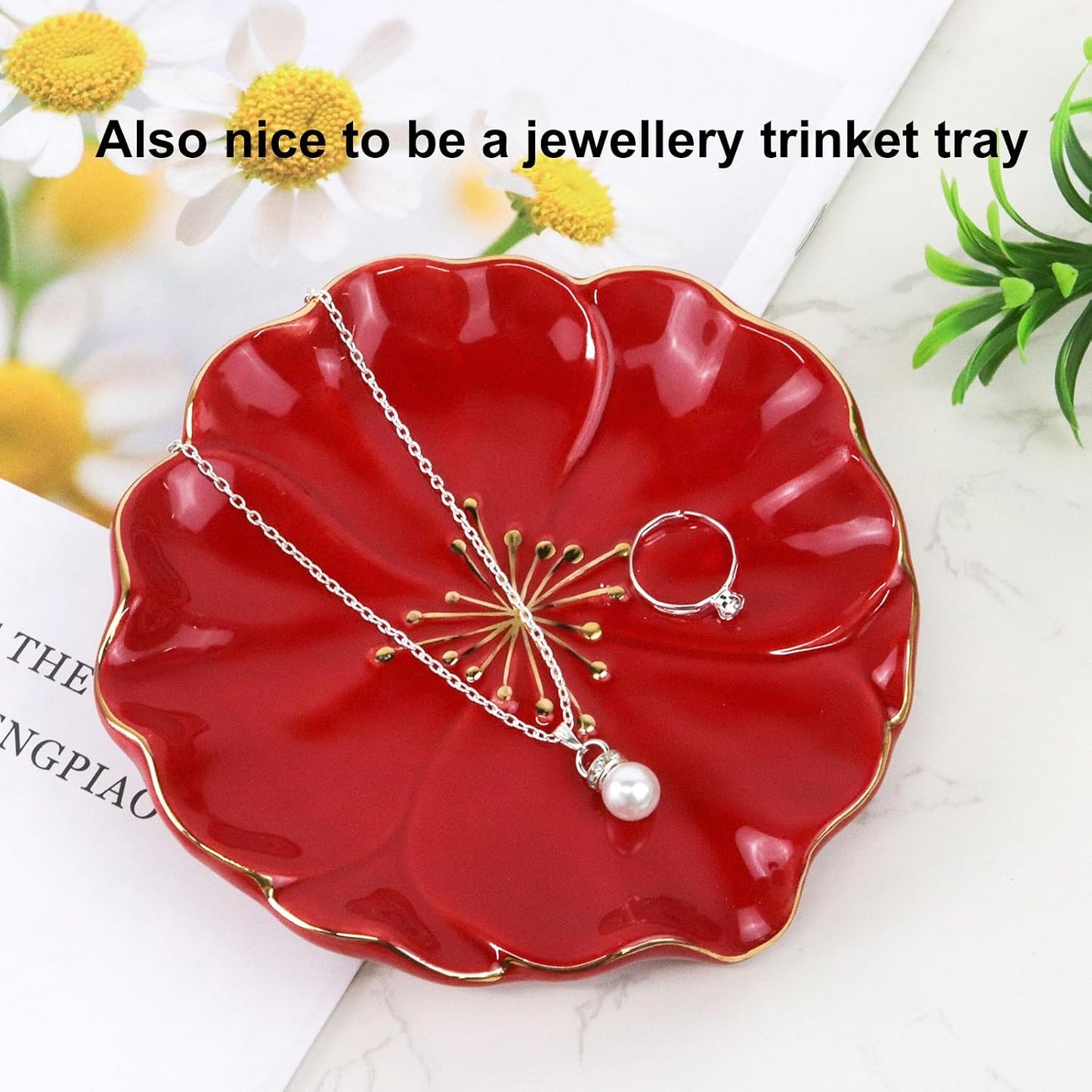 Ceramic Self Draining Soap Dish Hibiscus Flower Waterfall Soap Dish Soap Savers / Red