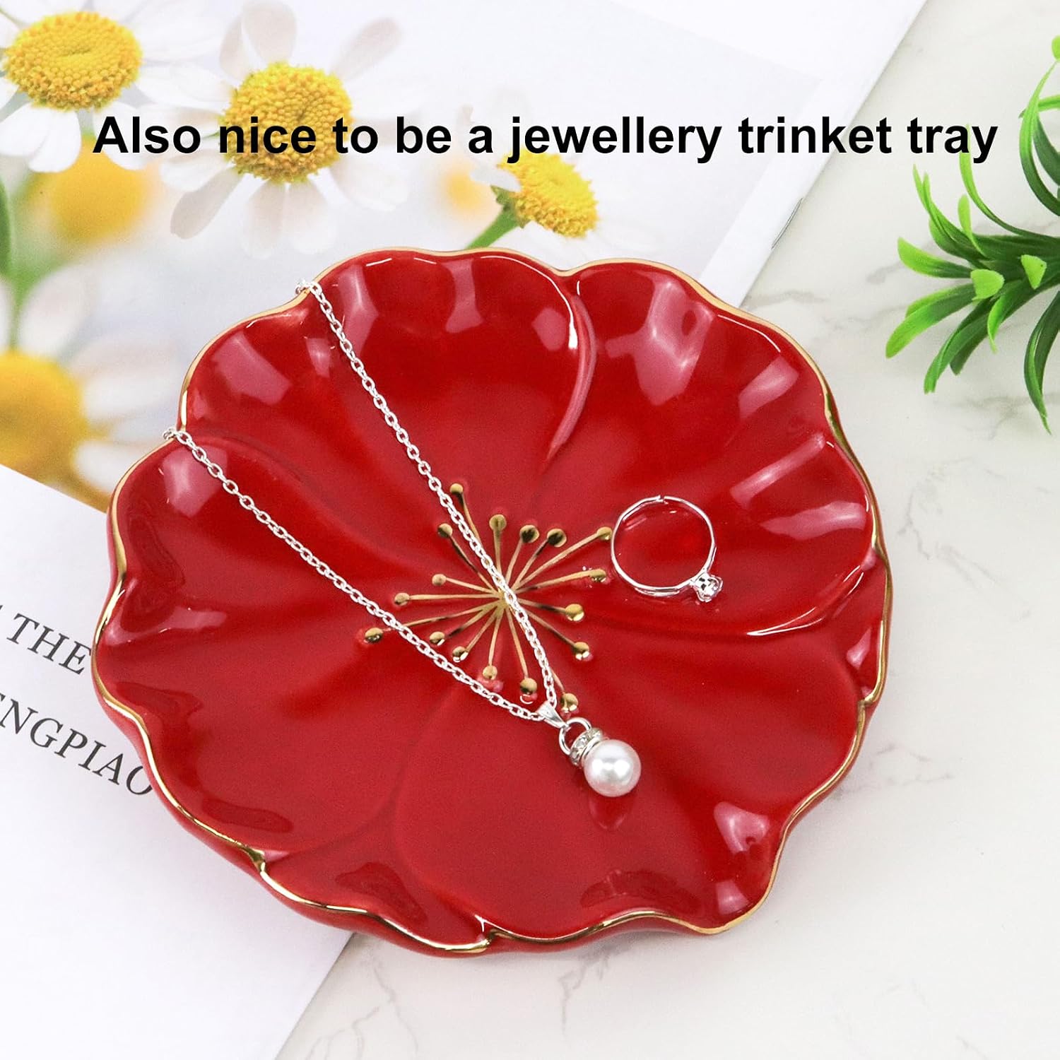 Ceramic Self Draining Soap Dish Hibiscus Flower Waterfall Soap Dish Soap Savers / Red