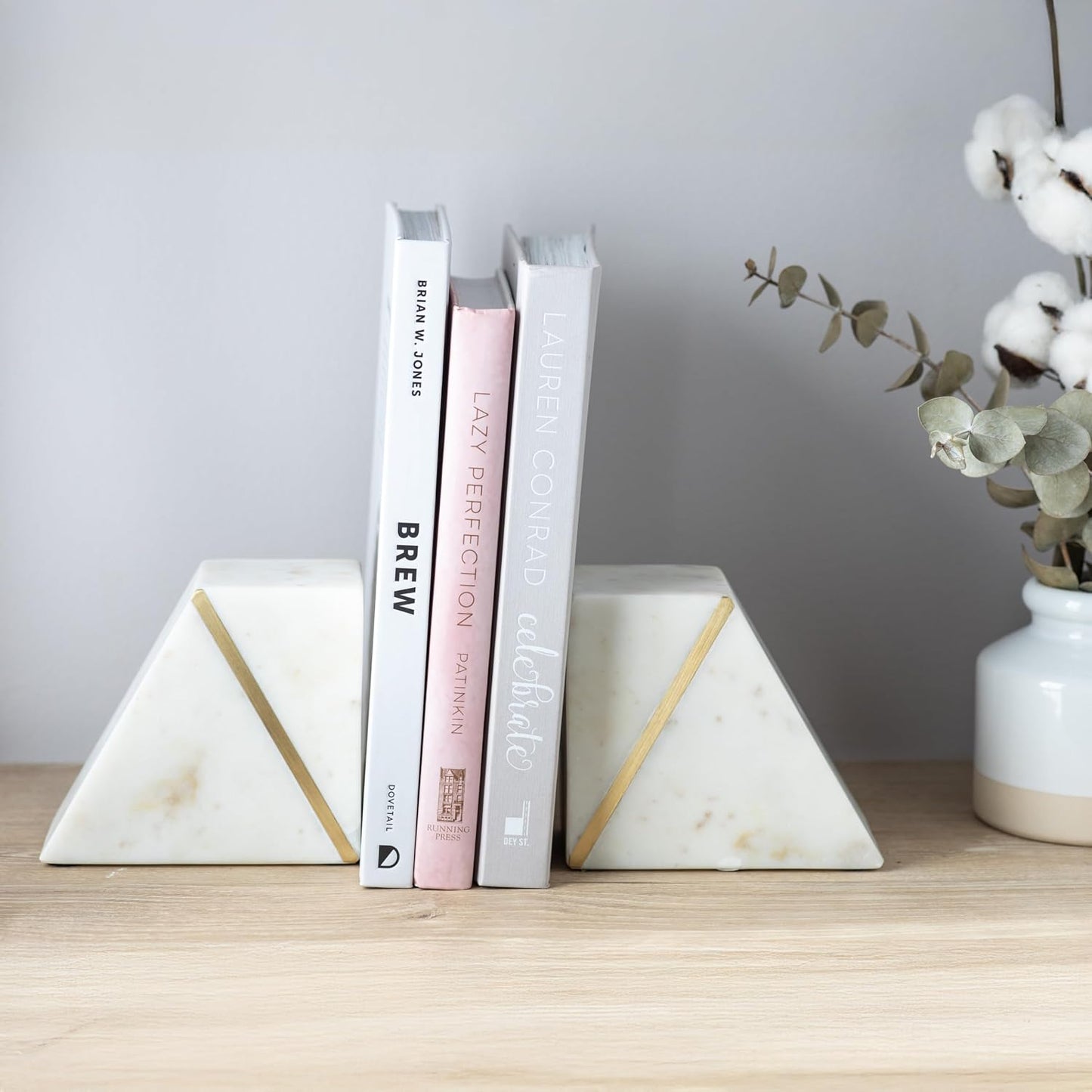 Marble Book Ends / White + Brass