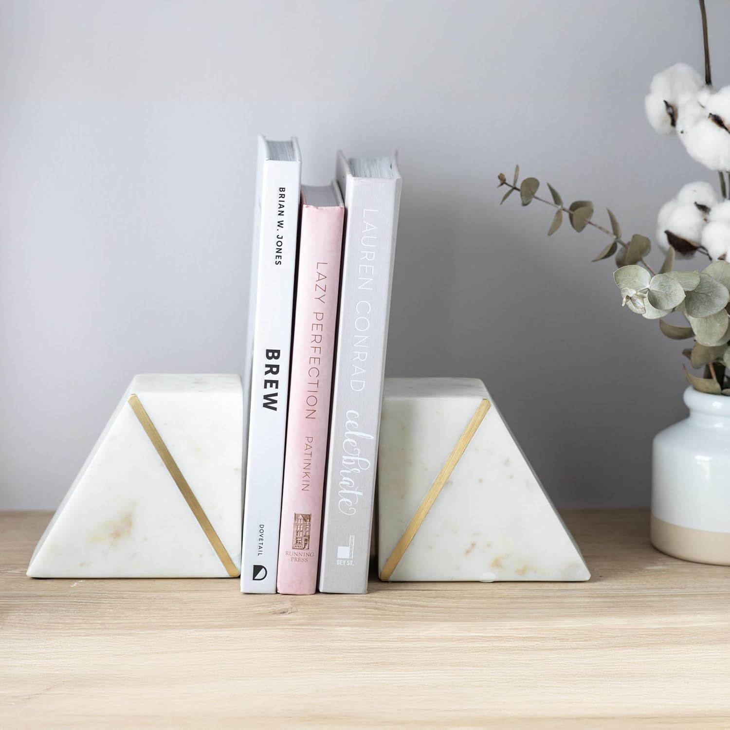 Marble Book Ends / White + Brass
