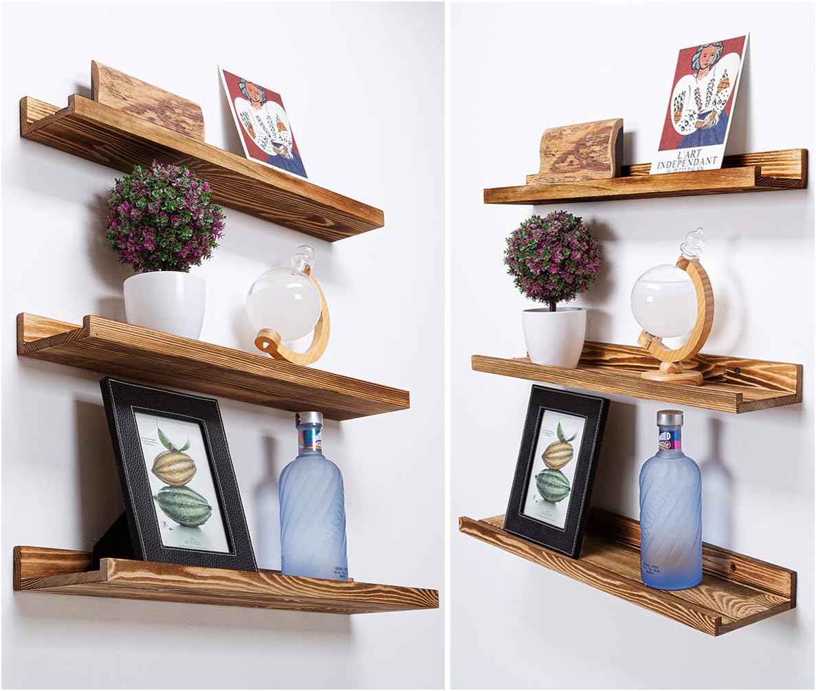 AZSKY 24 Inch Floating Shelves Set of 3 - Rustic Wood Picture Ledge Shelf for Home Storage Decor - Nursery Book