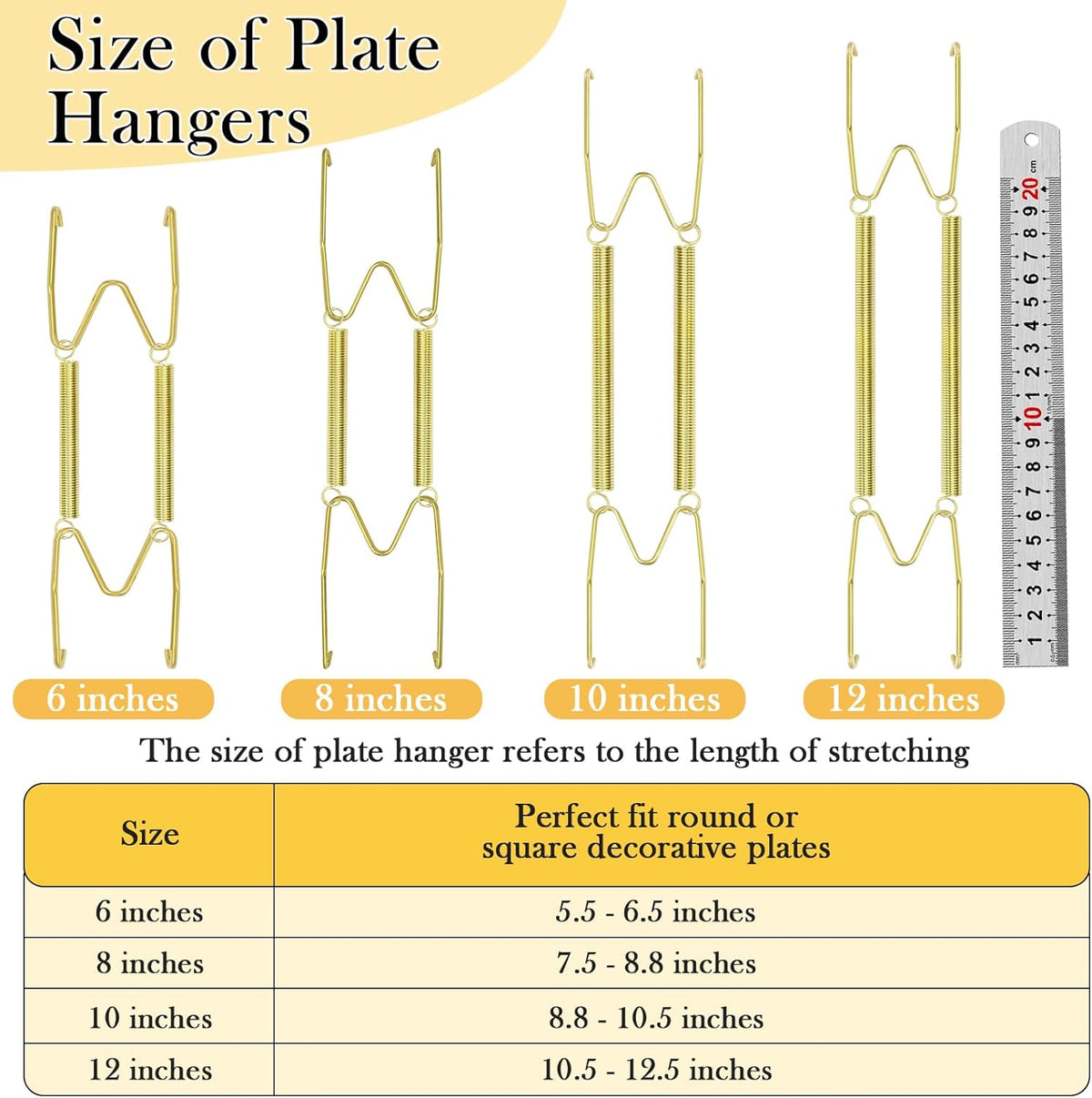 24 Pack Plate Hangers for Wall Display, 6/8/10/12 Inch Invisible Stainless Steel Plate Holders with Wall Hooks, Fit