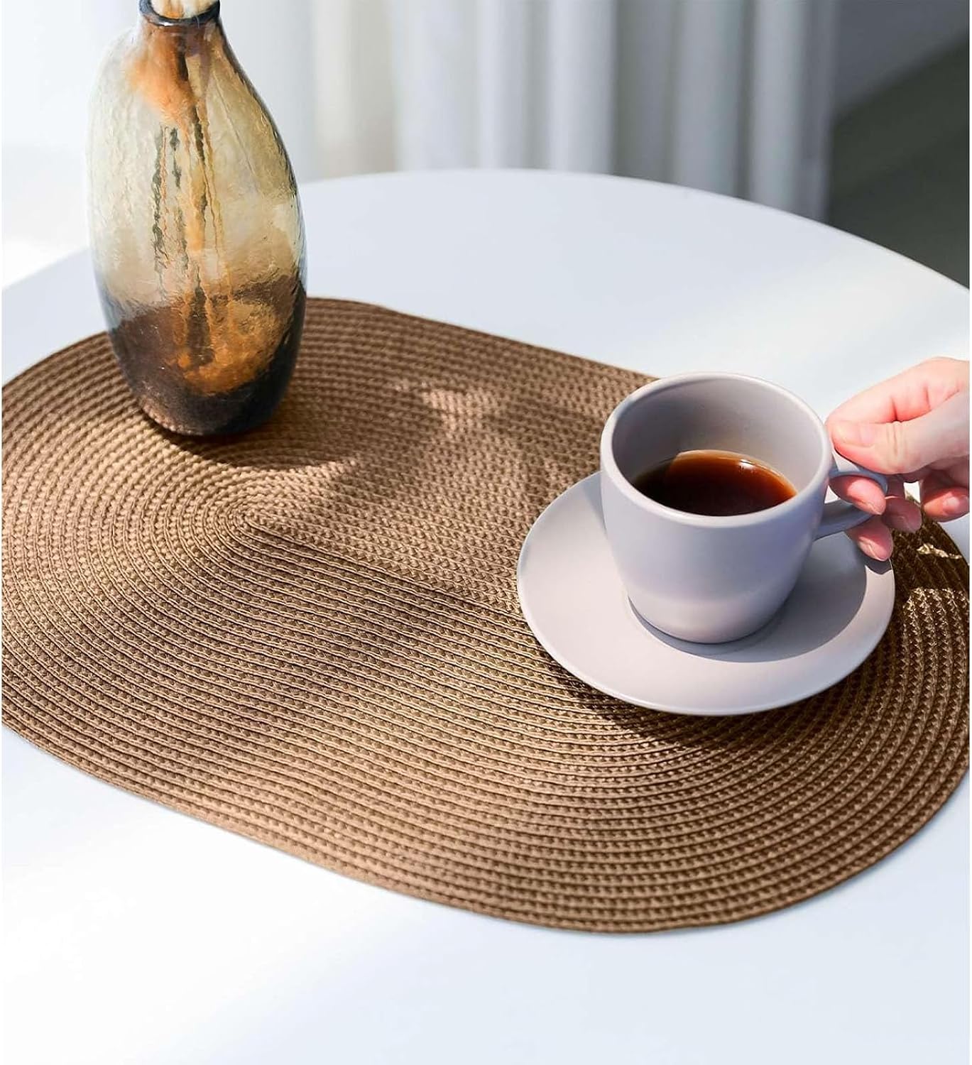 FunWheat Oval Braided Placemats Set of 8 Table Mats for Dining Tables Washable Heat Resistant Place Mats for Indoor