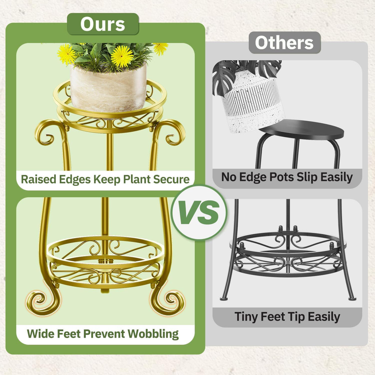 KMOTASUO 3 Tier Metal Plant Stand Tall for Indoor Outdoor Corner, Gold | Heavy Duty Flower Holder Rack, Modern Vertical