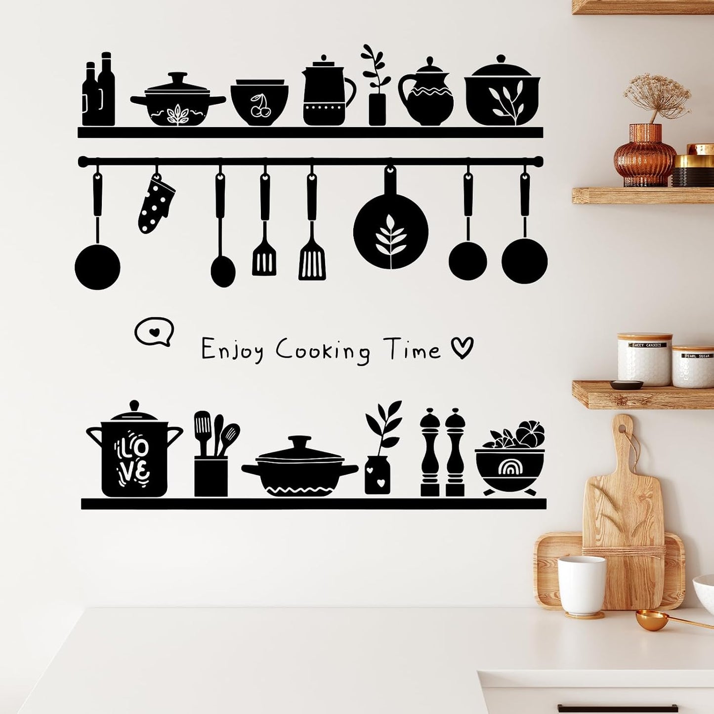 Kitchen Wall Stickers Silhouette Kitchen Tools and Pots On A Shelf Dining Room Wall Decals Removable