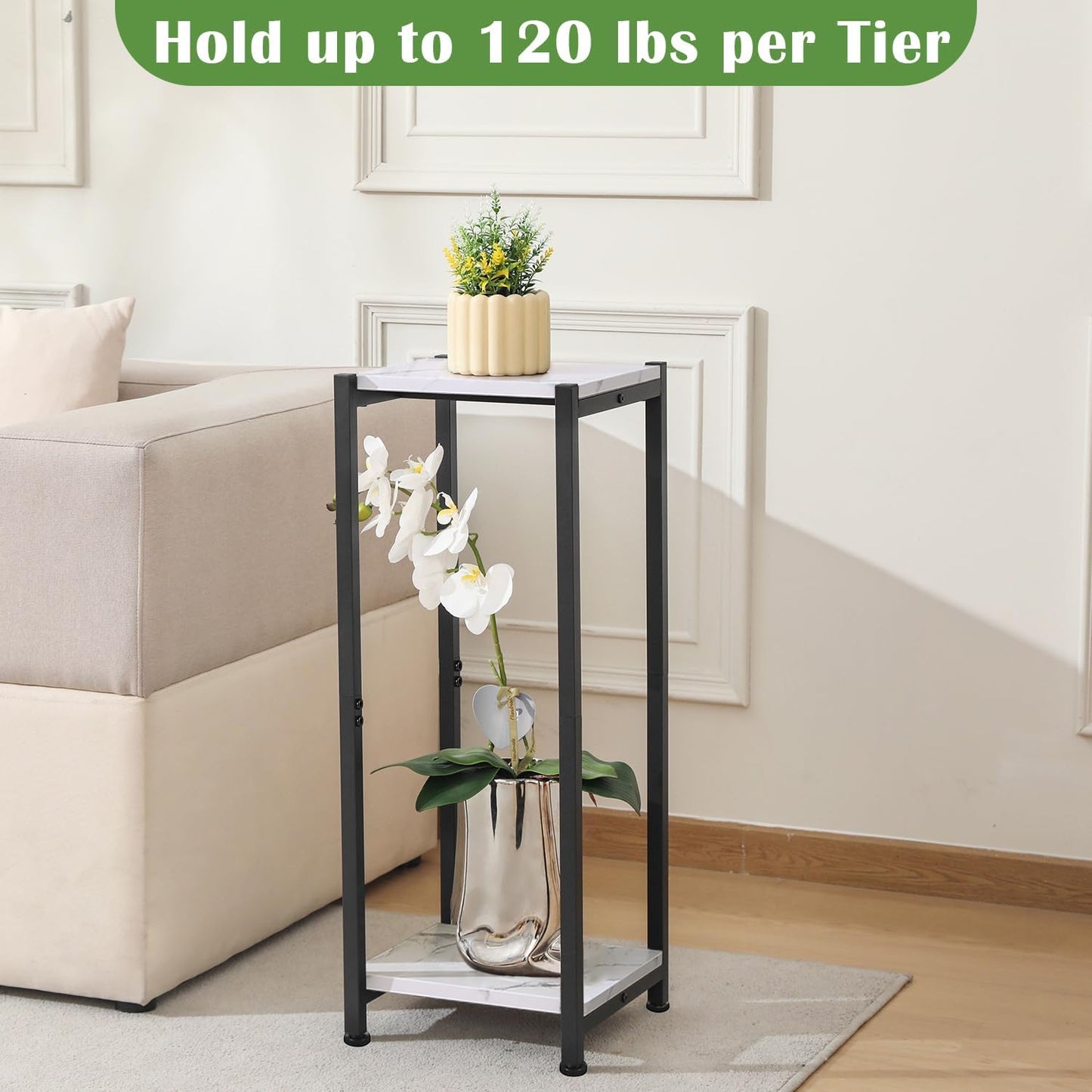 Dipion 31 Inch Tall Plant Stand Indoor,2 Tier Pedestal Stand,Marble White | Rock-Solid Stability,Adjustable