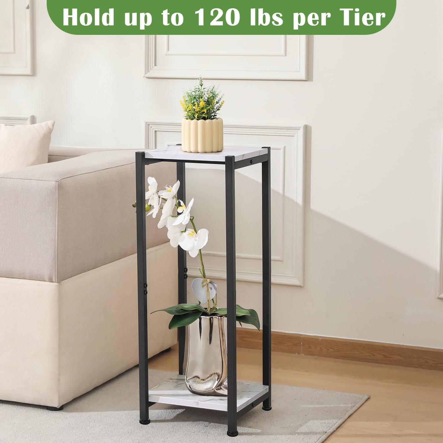 Dipion 31 Inch Tall Plant Stand Indoor,2 Tier Pedestal Stand,Marble White | Rock-Solid Stability,Adjustable