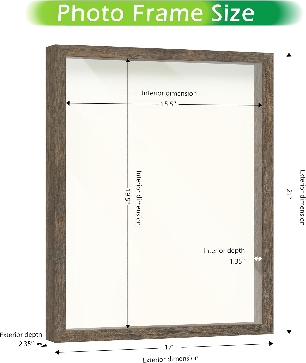 FrameWorks 16x20 Driftwood Wooden Shadow Box Frame – Soft Felt Back, Tempered Glass, and Included Elegant White Ball