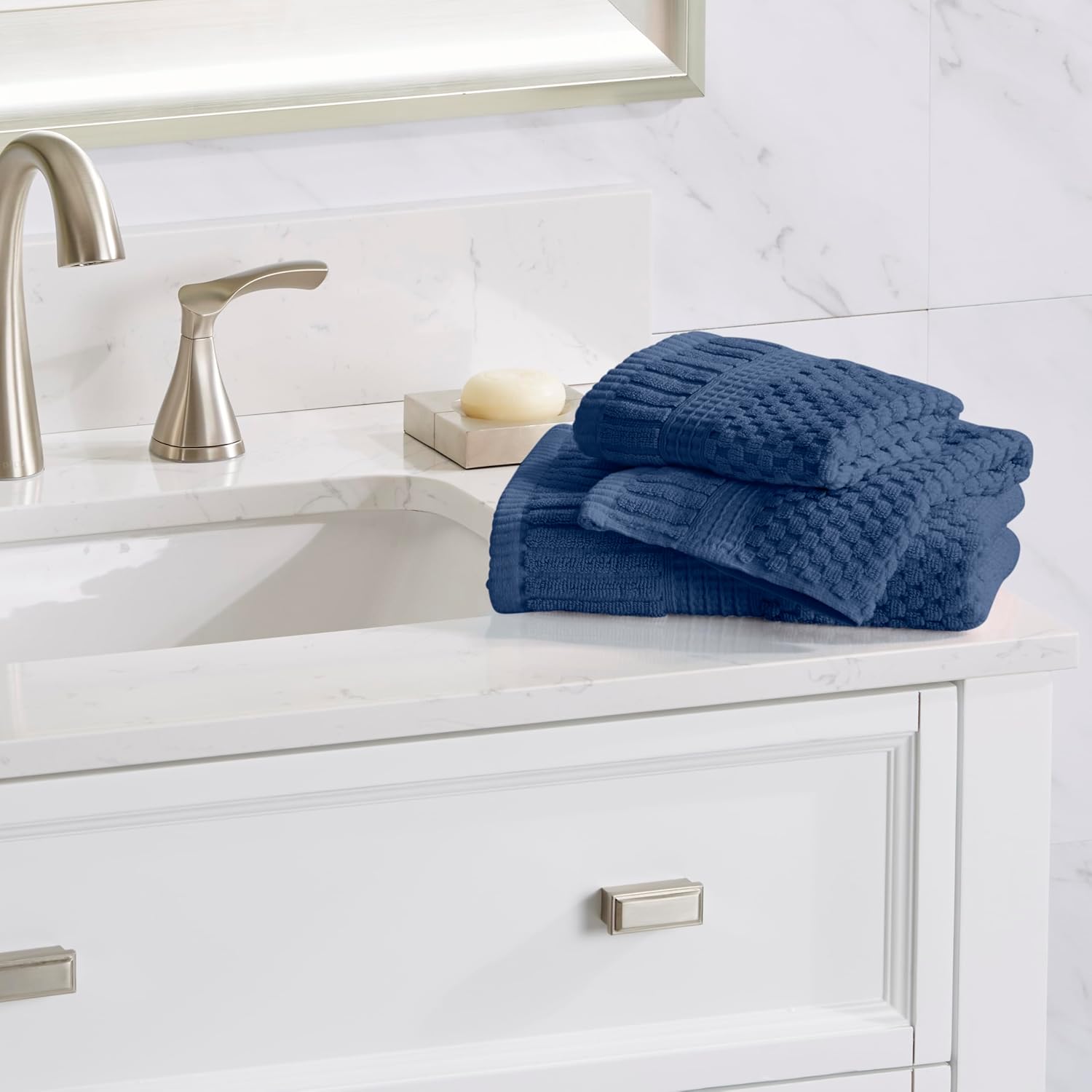 NY Loft 100% Cotton 6-Pack Hand Towel Set | Navy | Oeko-TEX | Quick-Dry | Six 16" x 28" Hand Towels | Super Absorbent