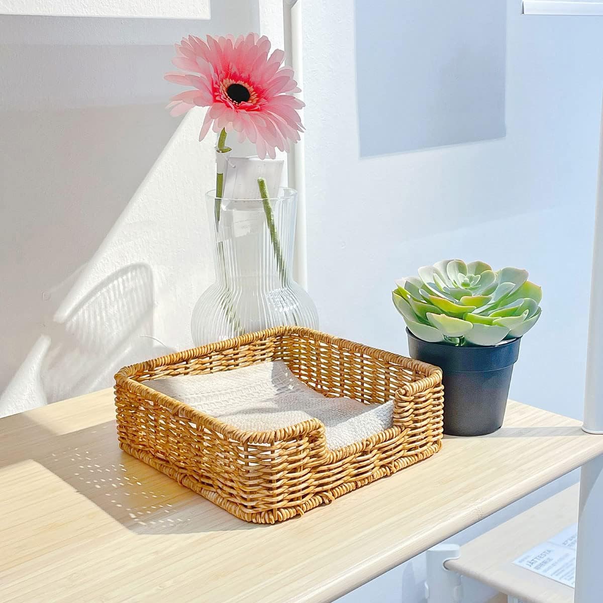 Rattan Napkin Holder Woven Guest Towel Holder / 7.7"L x 7.7"W x 2.4"H / 7.7 Inch