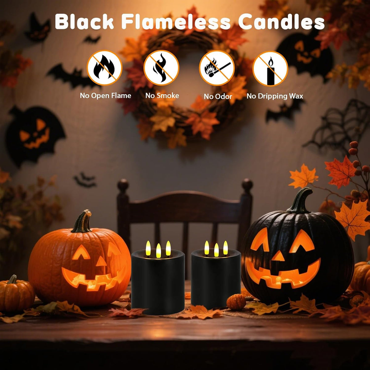 Large 3 Wick Flameless Candles Set of 2, 4"x4" Flickering LED Candles with Remote & Timer, Dimmable Real Wax Electric