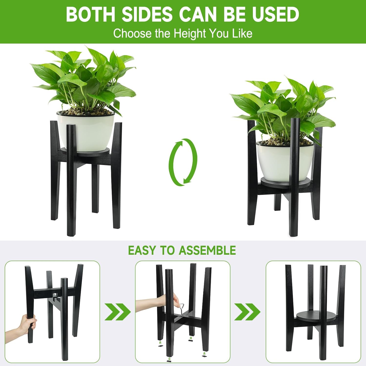 Adjustable Plant Stand with Tray,Indoor Wood Plant Stand Fit 8'' to 12'' Planter,Mid Century Modern Flower Pot Holder