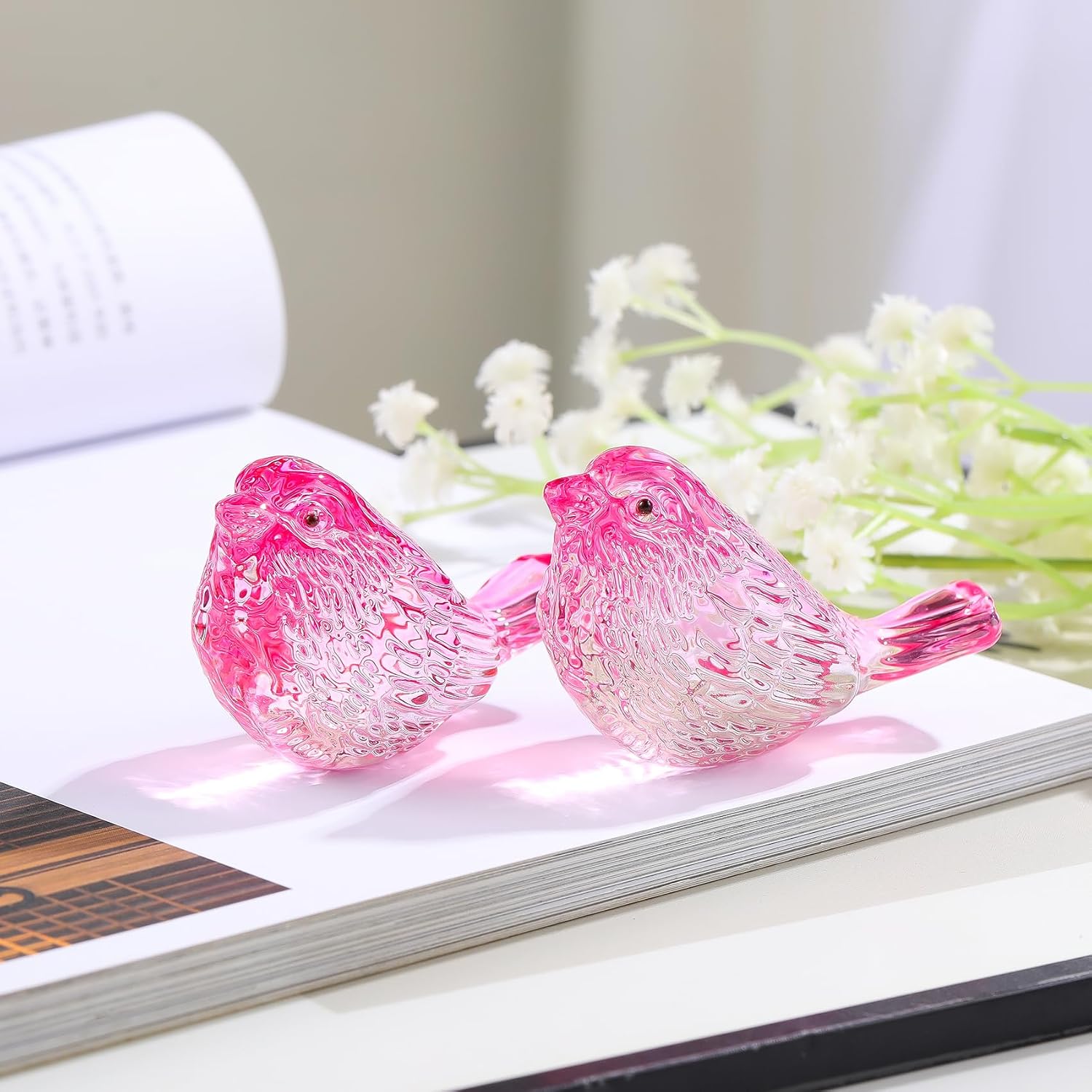 Crystal Birds Figurines Handmade Bird Gifts for Women Men Bird Lovers Glass Birds / Pink / Set of 2