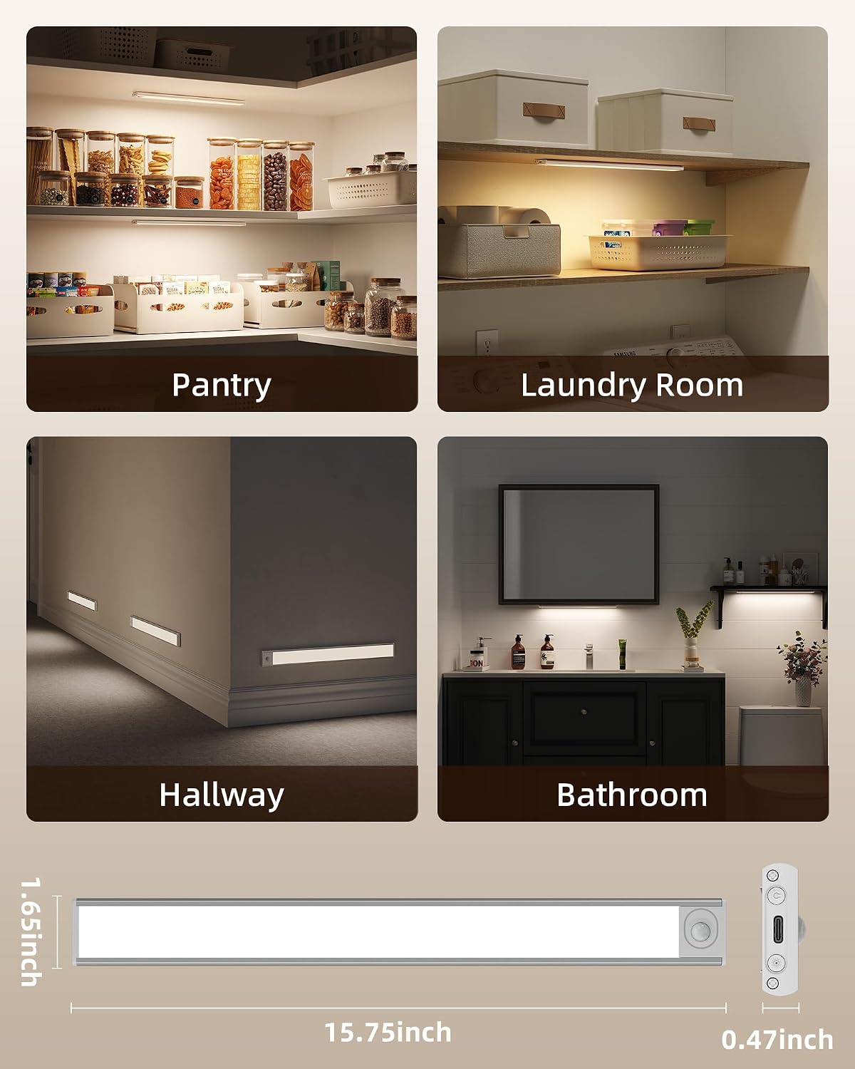 16inch Under Cabinet Lighting, 6Pack Rechargeable Motion Sensor Light Indoor, Magnetic Closet Lights with Dimmable & 3