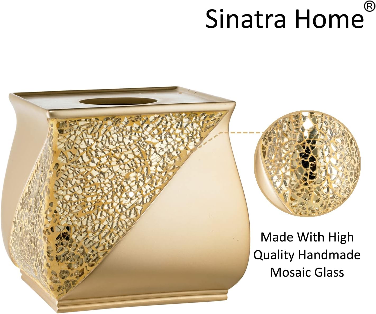 Zahari Home 2pc Sinatra Modern Bath Accessories Set Waste Basket & Tissue Box Champagne Gold Modern Decorative