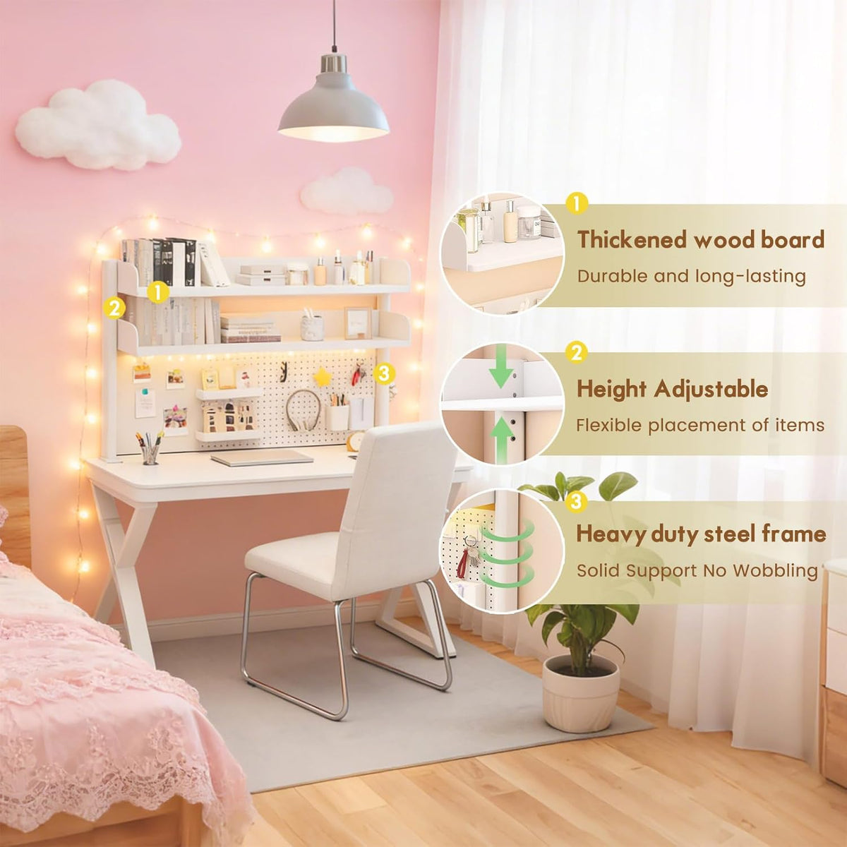 Clamp On Desk Shelf Organizer with Pegboard Desk Hutch Dorm with Storage Bookshelf Desk Top Organizer Shelf