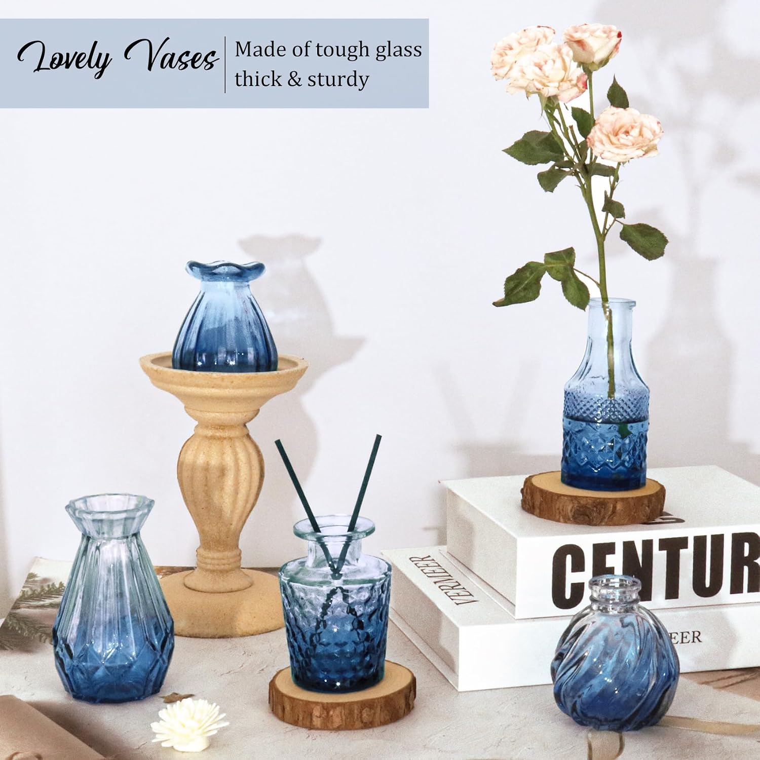 Bud Vases Set Small Vintage Glass Bottles Bud Vases in Bulk Multiple Shape Glass / Blue / Set of 36