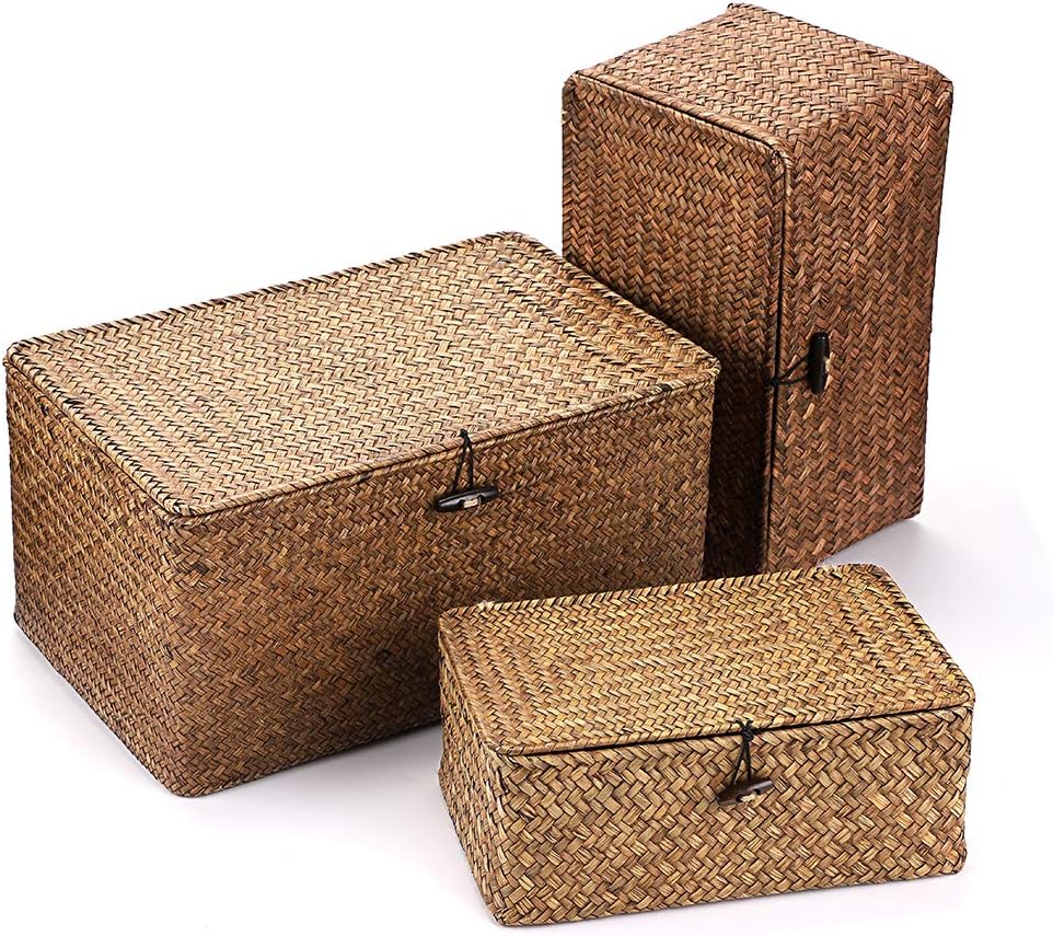 Seagrass Storage Baskets / 14.6 x 9.5 x 7.3 / Large / Coffee / Natural