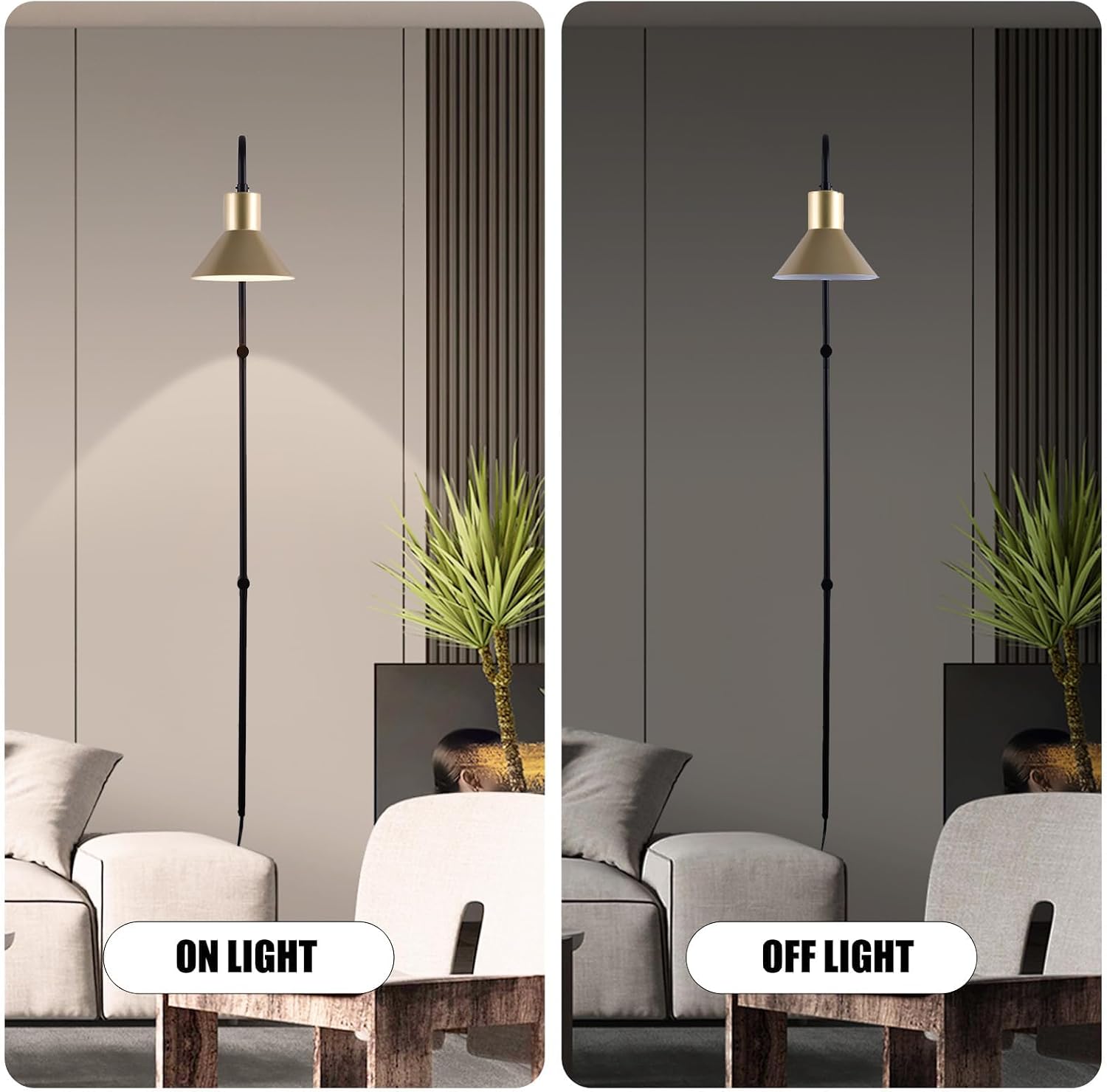 Plug in Wall Sconce with Switch, Indoor Horn Cover Wall Mounted Lamp with E26 Base, Long Wall Light for Bedroom Living