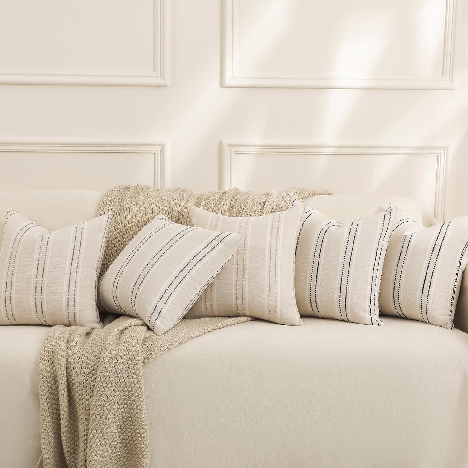 Decorative Pillow Covers Striped Throw Pillows Textured Linen Pillow / Grey / 18 x 18 / Set of 2