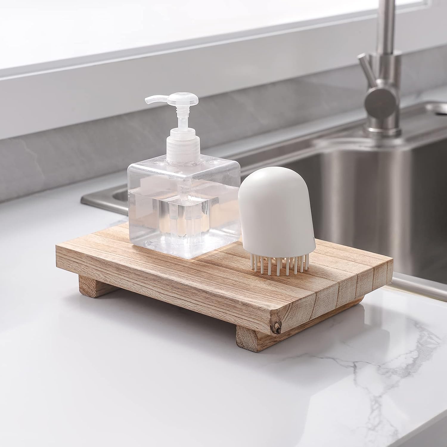 Small Wood Tray Pedestal Stand Farmhouse Bathroom Decor Decorative Wooden / Brown / 9 x 5.9 x 1.6