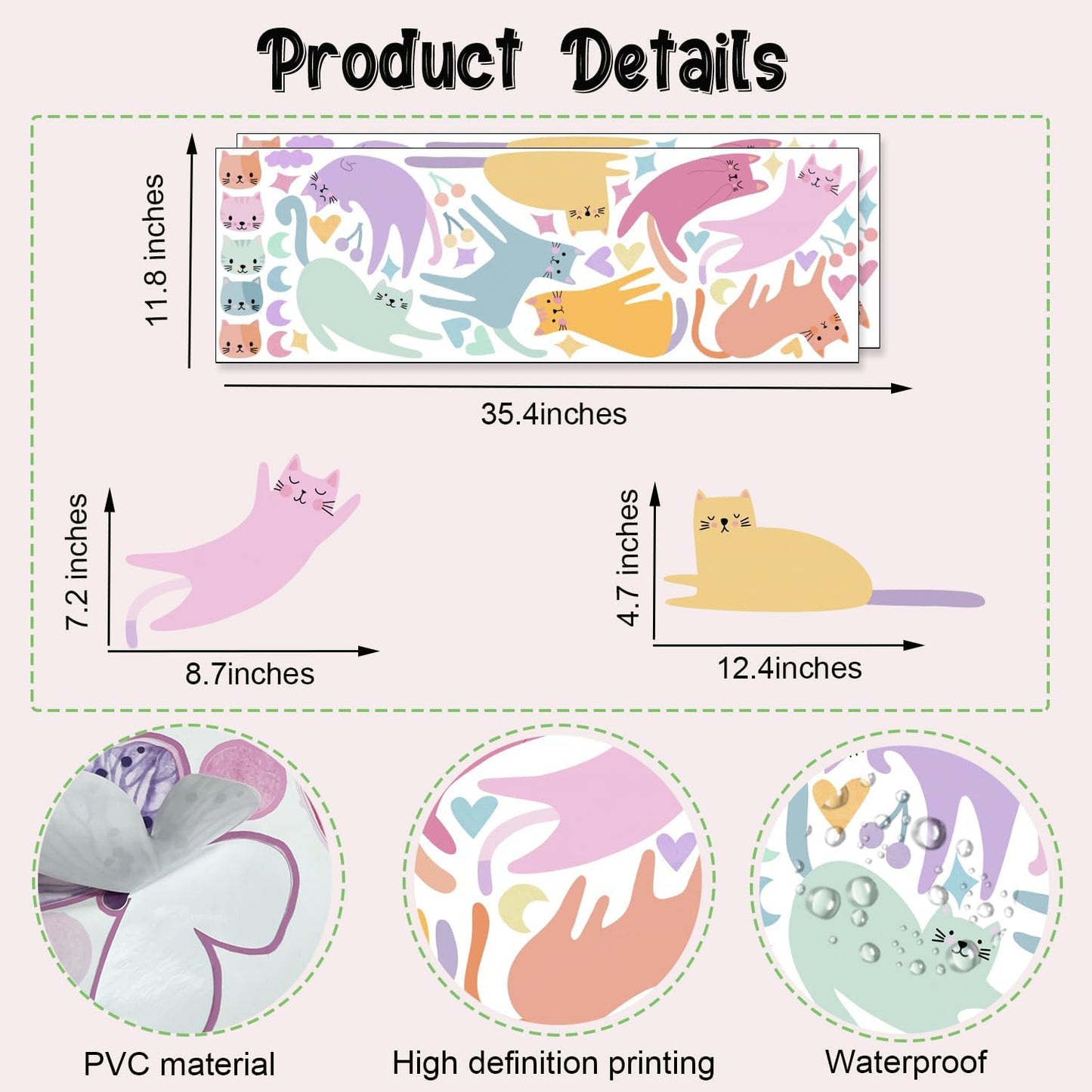 Wall Stickers / Rainbow Flower Vinyl Wall Decals / Colorful Cat