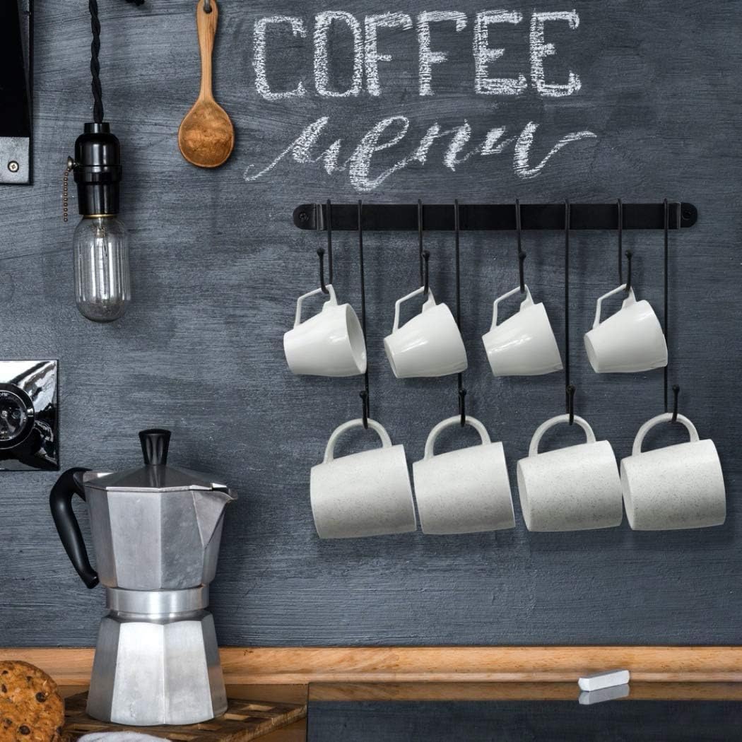 17 Inch Coffee Mug Rack: Wall Mounted Heavy-Duty Cup Holder for Cafe Bar | 8 Tea Cup Display, 5-Min Setup, Complete