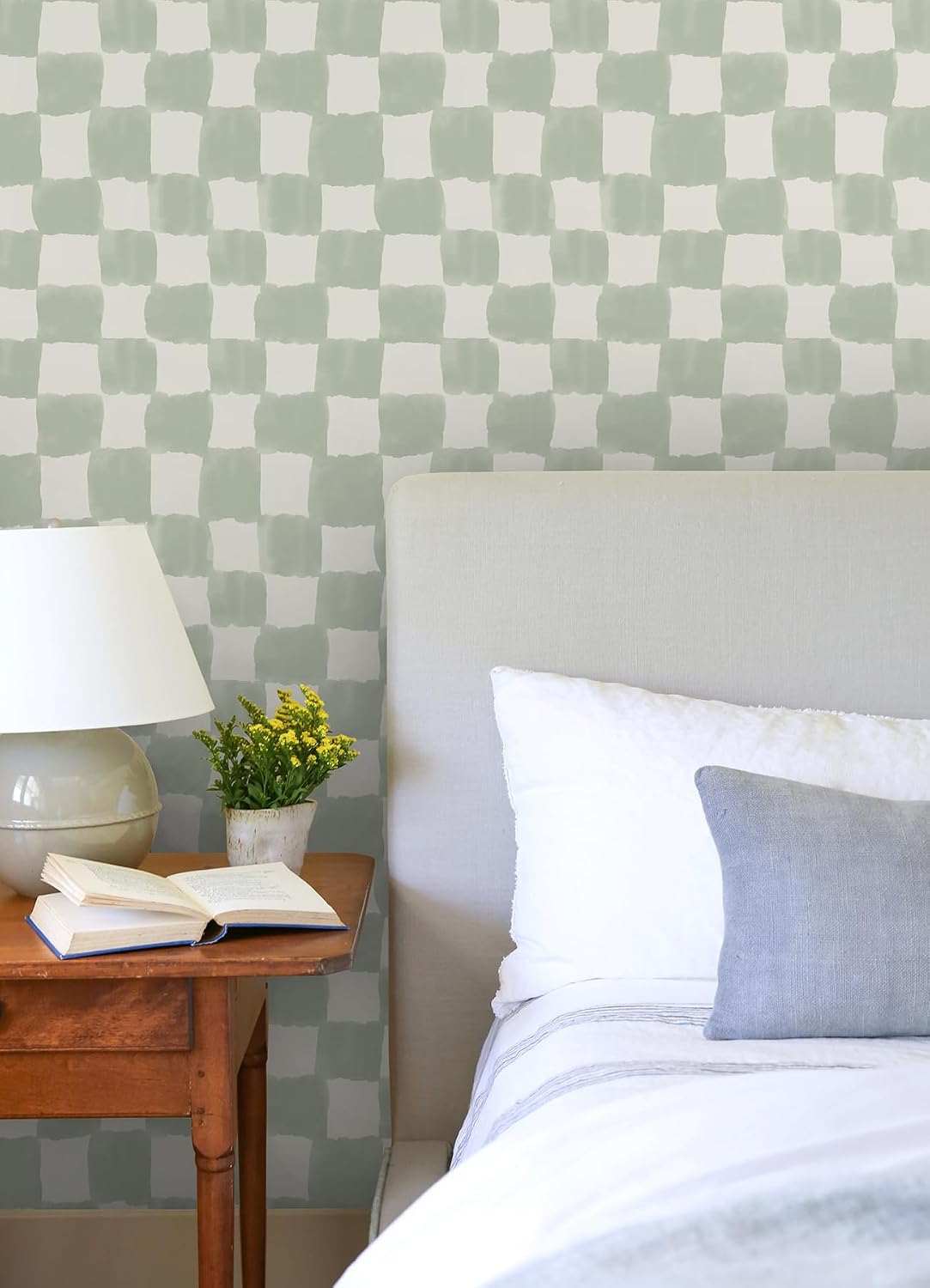 RoomMates Tess Watercolor Checker Sage Peel and Stick Wallpaper / Green