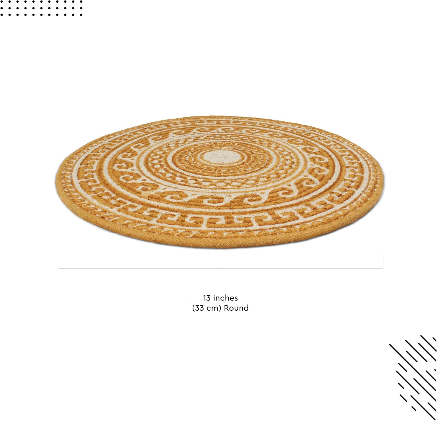 Encasa XO Dining Placemats, Cotton Round Table Mats 13" Mustard Mandala Print