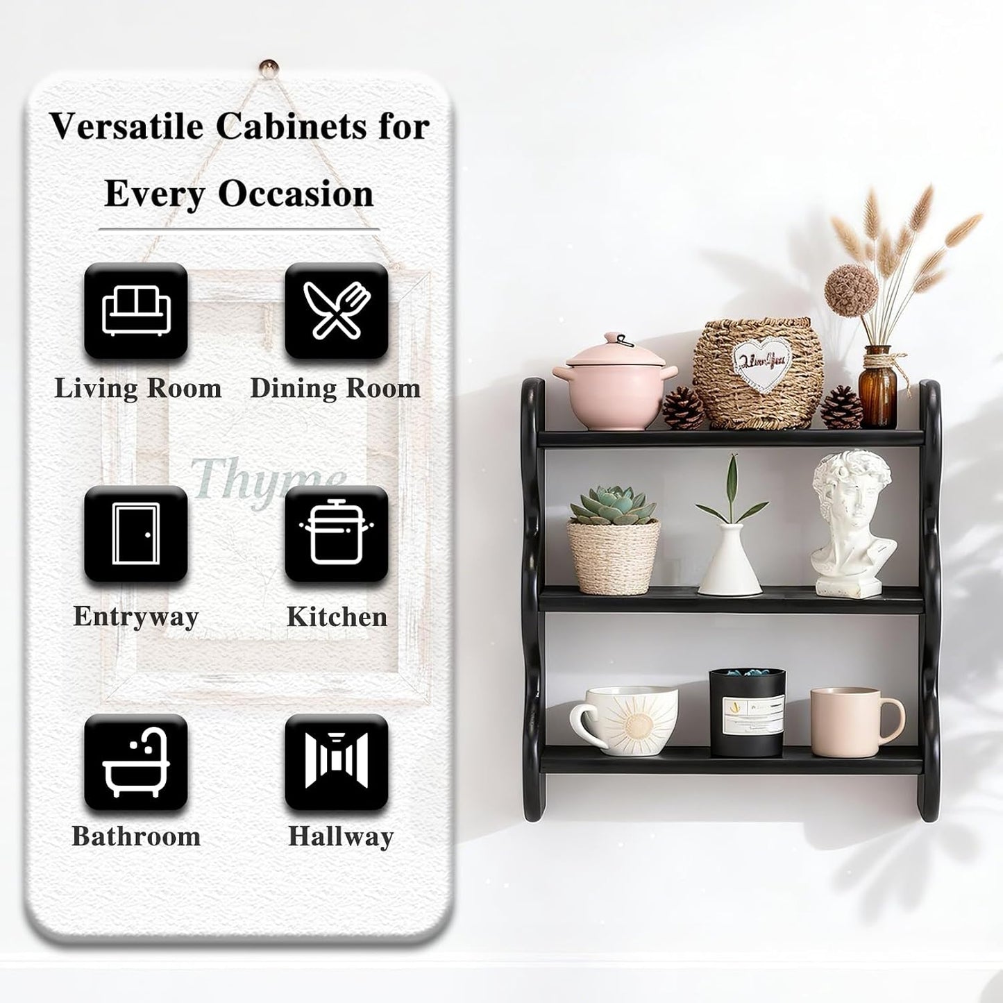 Vintage Wall Shelves Wall Mounted Storage Rack 3-Tier / Black